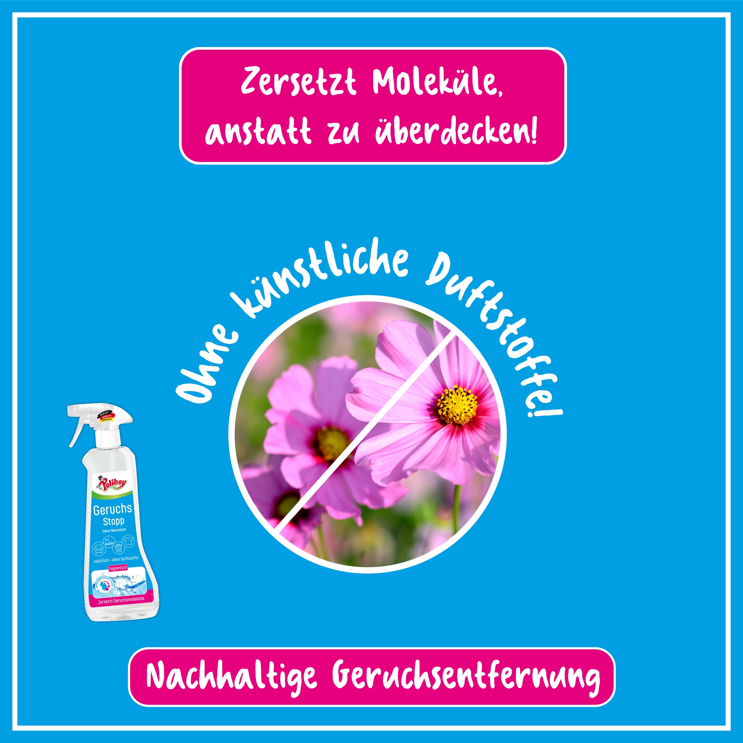 POLIBOY Geruchsstopp - Geruchsentferner gegen organische Gerüche - Duftstofffreier Geruchsneutralisierer - 10x 500 ml - Made in Germany