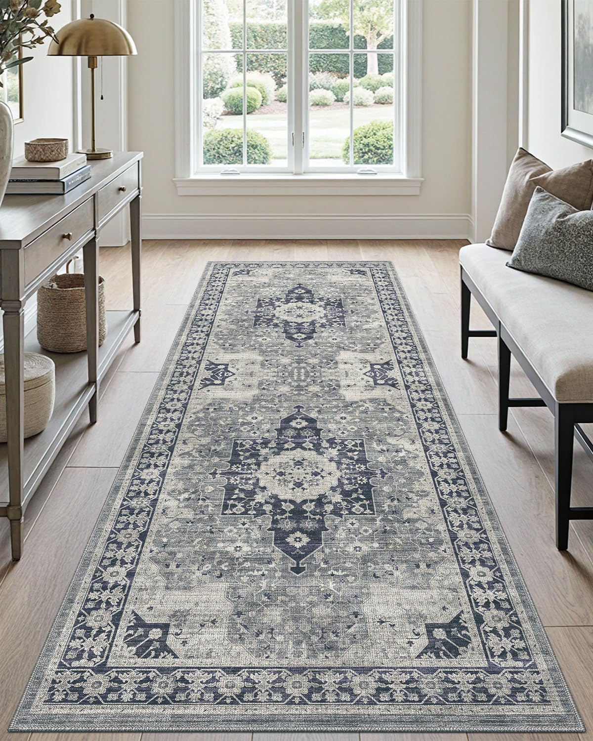 Tapis d'entrée lavable et antidérapant DEXI bleu pour cuisine et buanderie