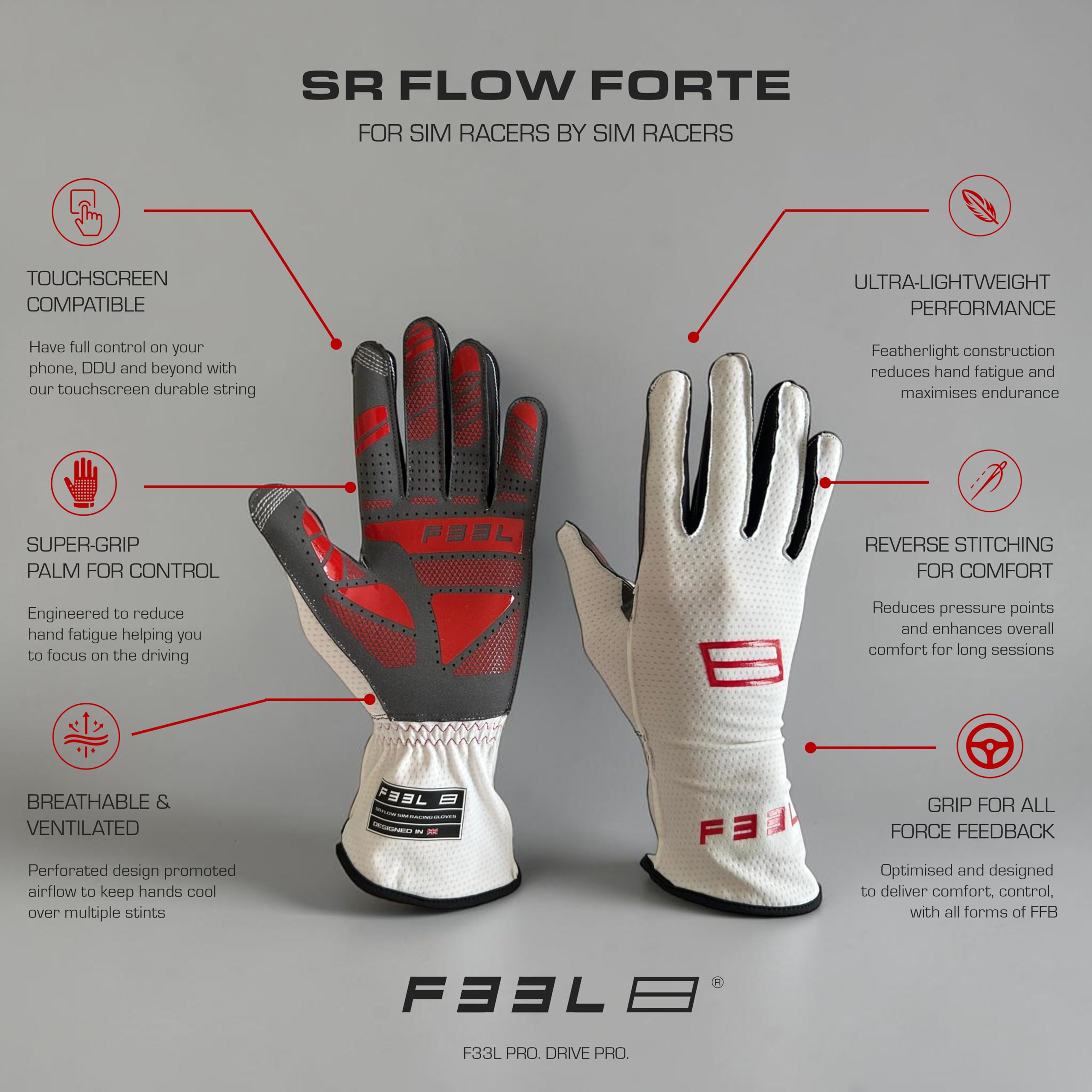 F33L Guanti da corsa SR Flow Forte Sim, palmo ad alta aderenza hyperlight