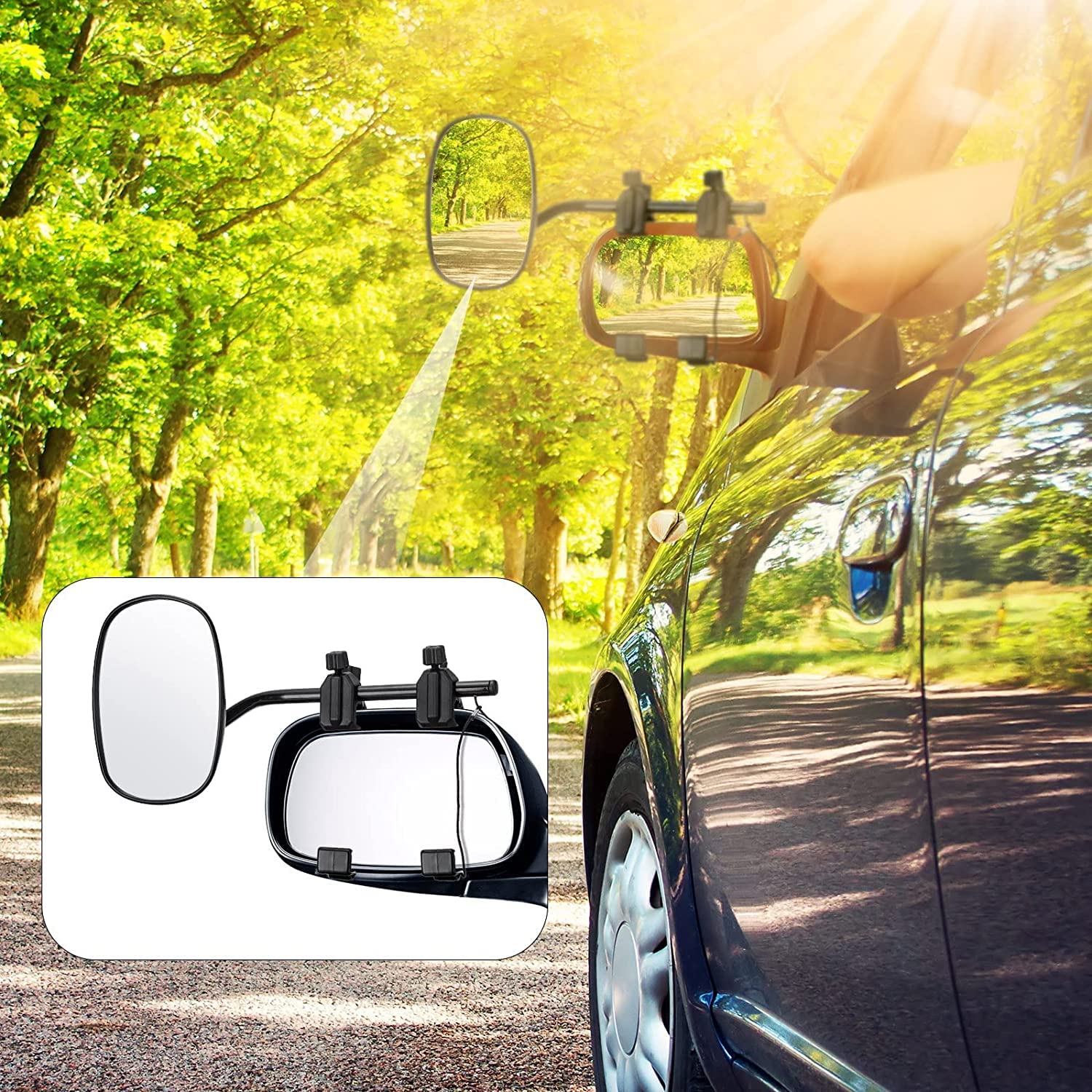 2PCS Espejo para remolque de automóvil,Espejo Caravana, Espejo auxiliar de remolque fácil de montar, para la mayoría de los espejos de vehículos grandes