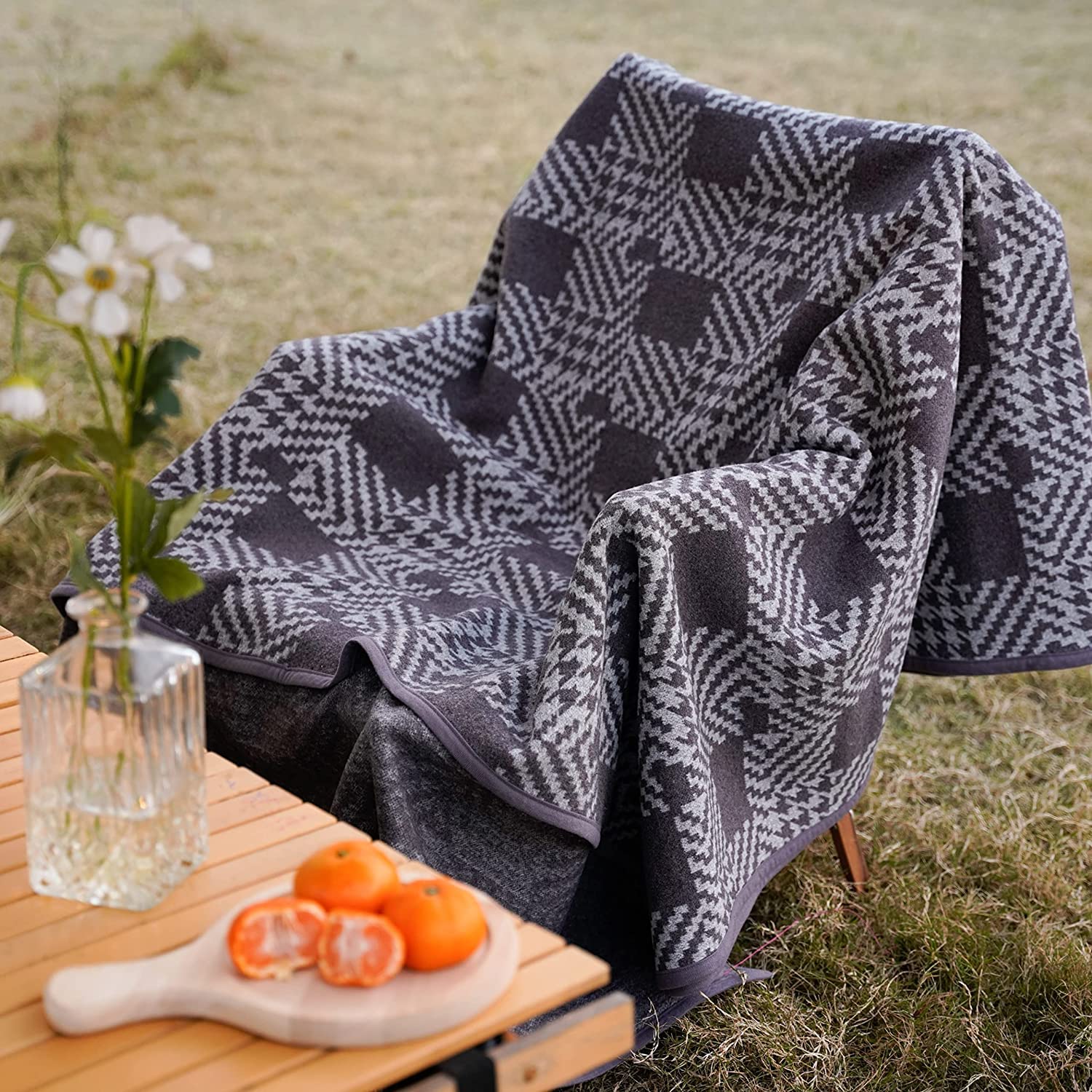 ACUSHLA Couverture En Laine Mérinos - Grande Couverture Douce, Chaude Et Lavable Pour Lit, Canapé, Voiture, Pique-nique, Voyage, Toutes Saisons - (160 X 200 Cm, Bleu Forêt Tropicale