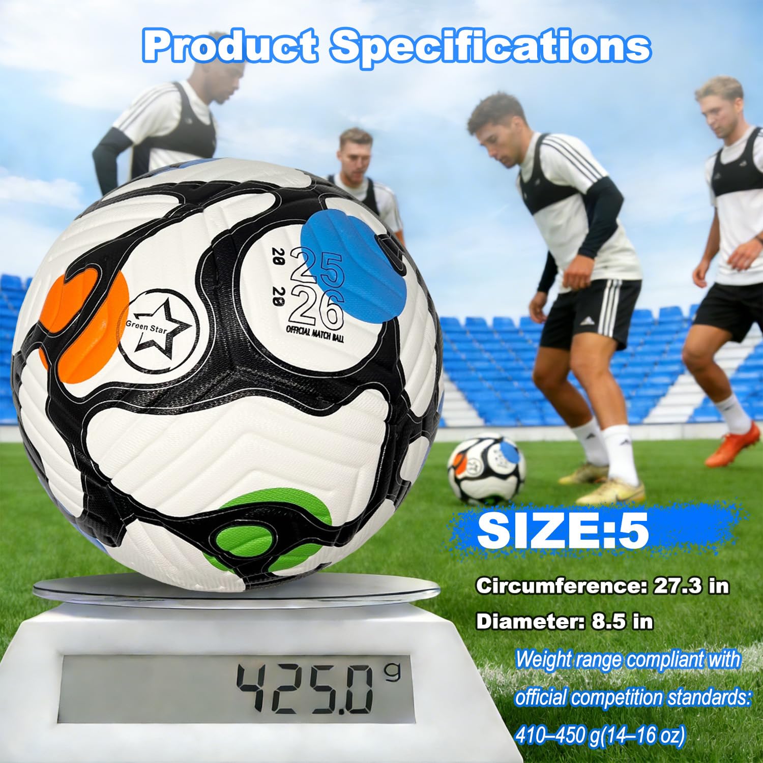 Pallone da calcio misura 5, in pelle PU impermeabile, superficie senza cuciture, palla da partita ufficiale, allenamento palloni da calcio, con pompa e aghi