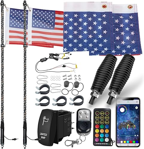 SUZCO 2 luces LED resistentes de 4 pies con resorte en espiral de liberación rápida con IRRFAPP e interruptor, 366 luces LED de látigo blanco de