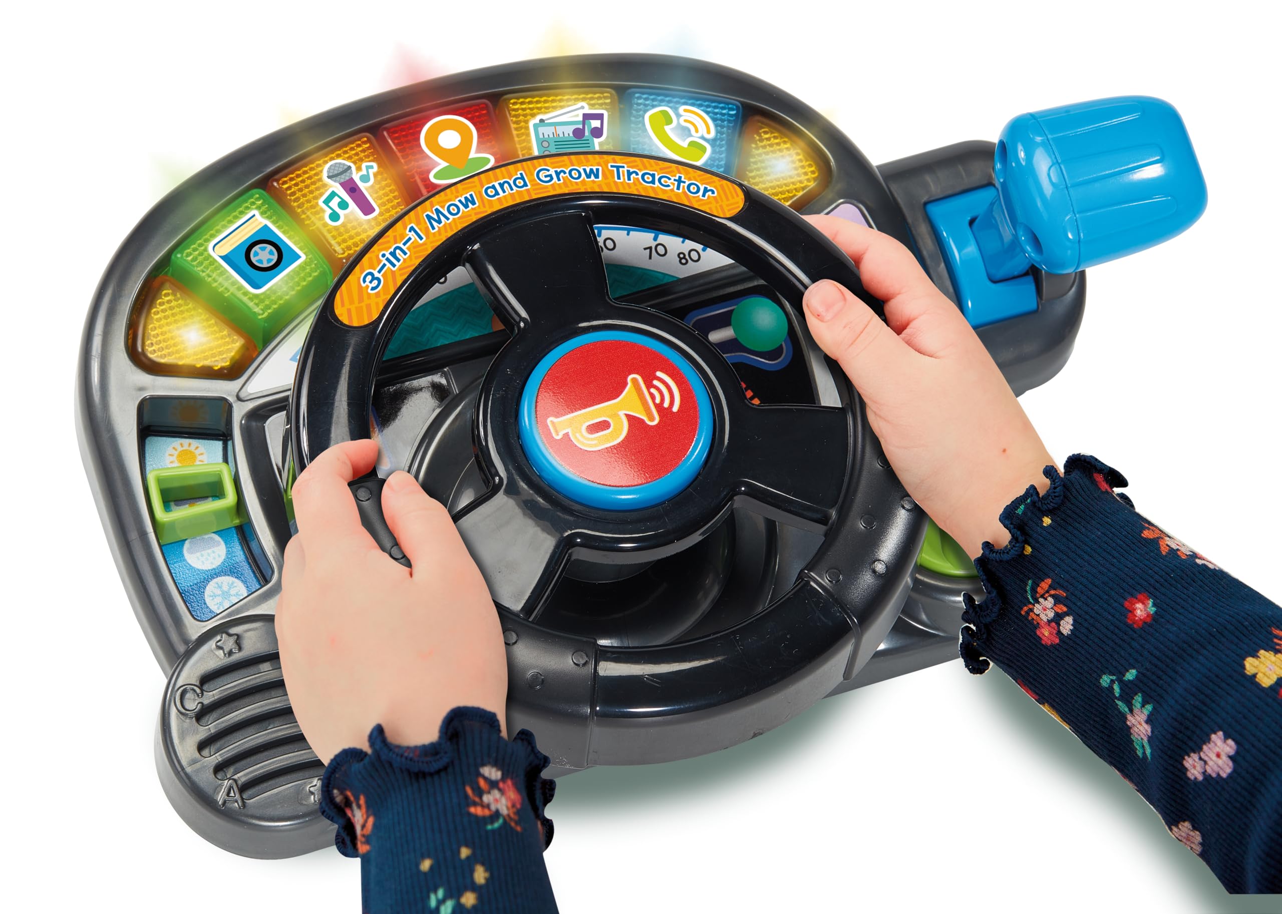 VTech Tracteur 3 en 1 pour bébé - Tondeuse autoportée - avec Panneau conducteur - Jeu imaginatif - Effets sonores - Jeu interactif - Convient aux Enfants de 12, 18 et 24 Mois - Version Anglaise