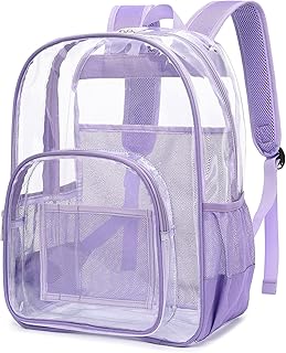 Dezcrab Clear Backpack School Backpack Bookbag for Girls Boys Women Men, Heavy Duty See Through Transparent Backpacks (Lavender Purple)