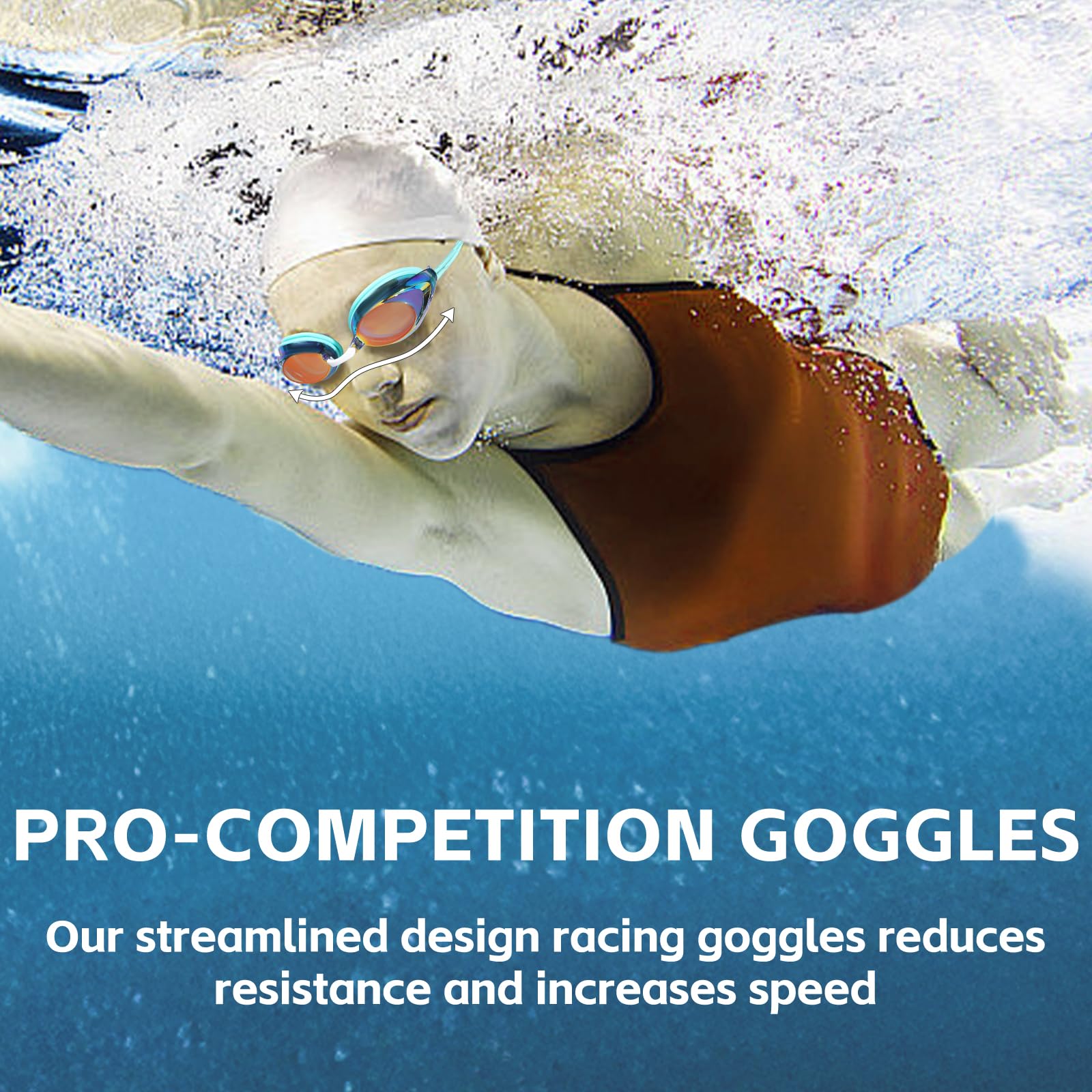 Racing-Schwimmbrille, 2 Stück, für Erwachsene, Herren, Damen, 180°-Panorama, klare Sicht, Bungee-Riemen, Schwimmbrille, kein Auslaufen
