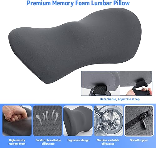 Vista 34 de Almohada lumbar, almohada de apoyo lumbar de espuma viscoelástica para silla de oficina y asiento de automóvil, almohada de apoyo para aliviar