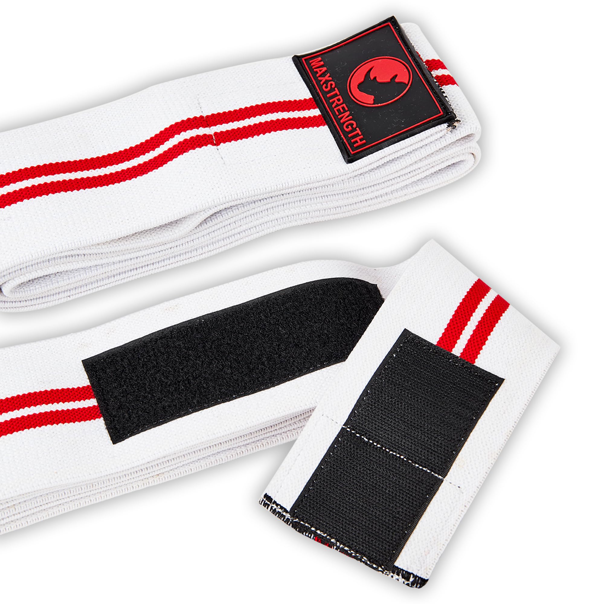MAXSTRENGTH Knee Wraps Weight Lifting Straps Heavy Duty Elasticated Knee Support Squatting Knee Bandage GYM Cross Training Powerlifting Knee Guard Knee Support for Men/Women (White)