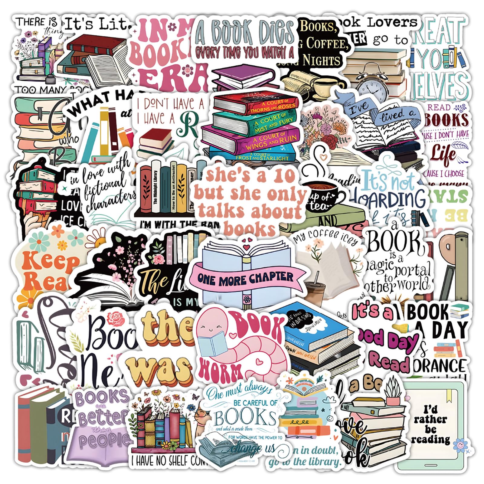 Hocklliy Book Stickers for Kindle,100 Pcs Reading Motivational Quote Sticker,Book Lovers Aesthetic Stickers Waterproof Vinyl Booktok Sticker for Water Bottles Laptops Scrapbook Skateboard Teens Adult