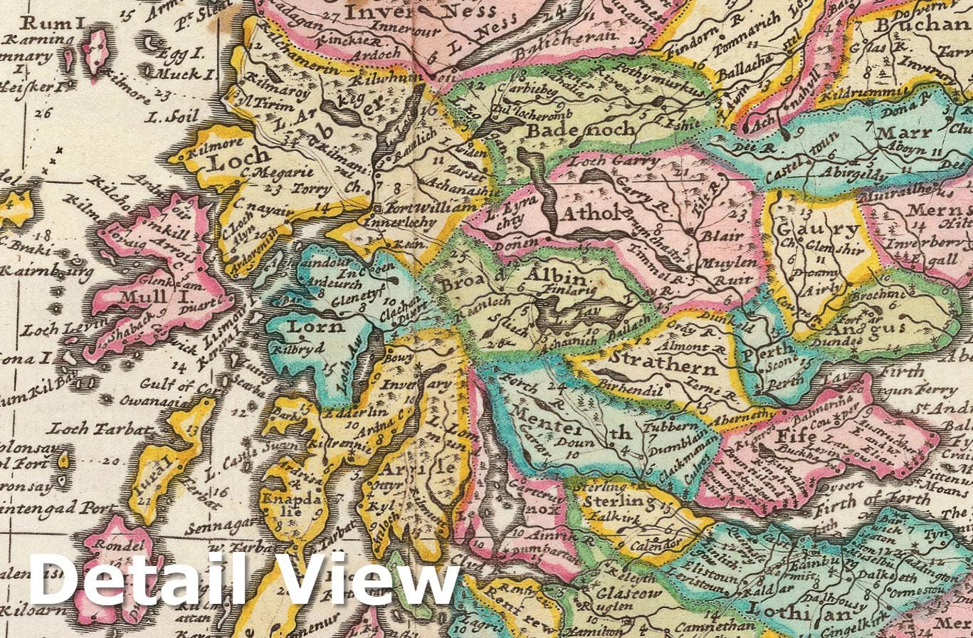 Scotland and the Isles - Roads 1736 Historical Map Print by Herman Moll - 16in x 18in