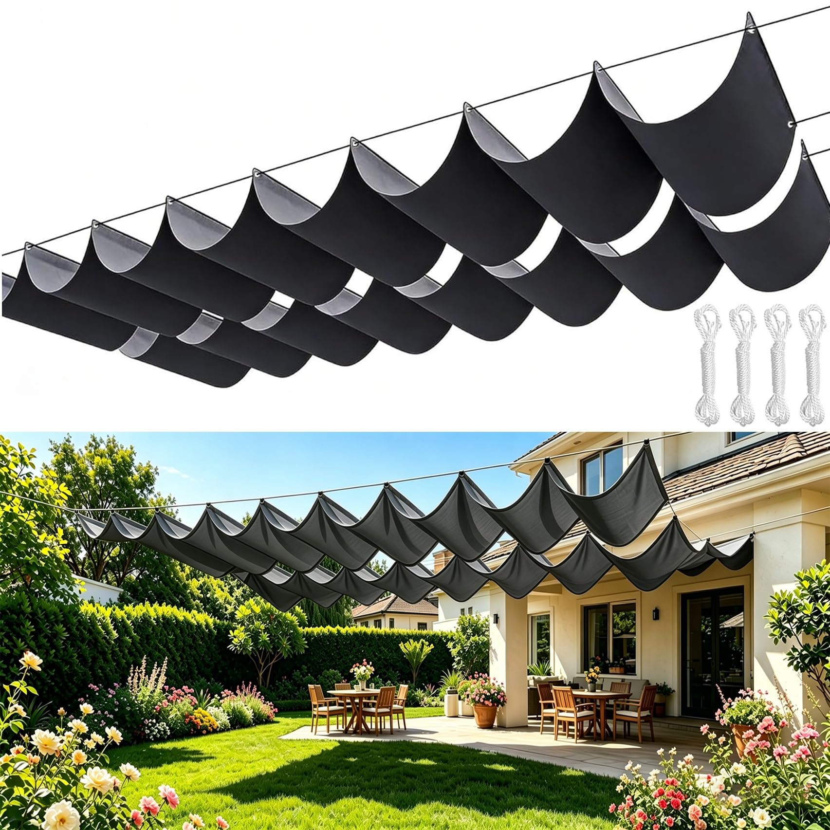 Toldo retráctil ondulado que elimina el calor extremo en zonas exteriores