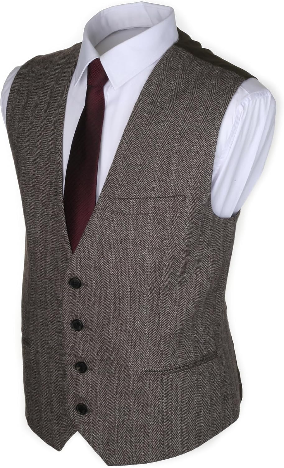 Ruth&Boaz 3Pockets 4Buttons Wool Herringbone Tweed Business Suit Vest - Image 2