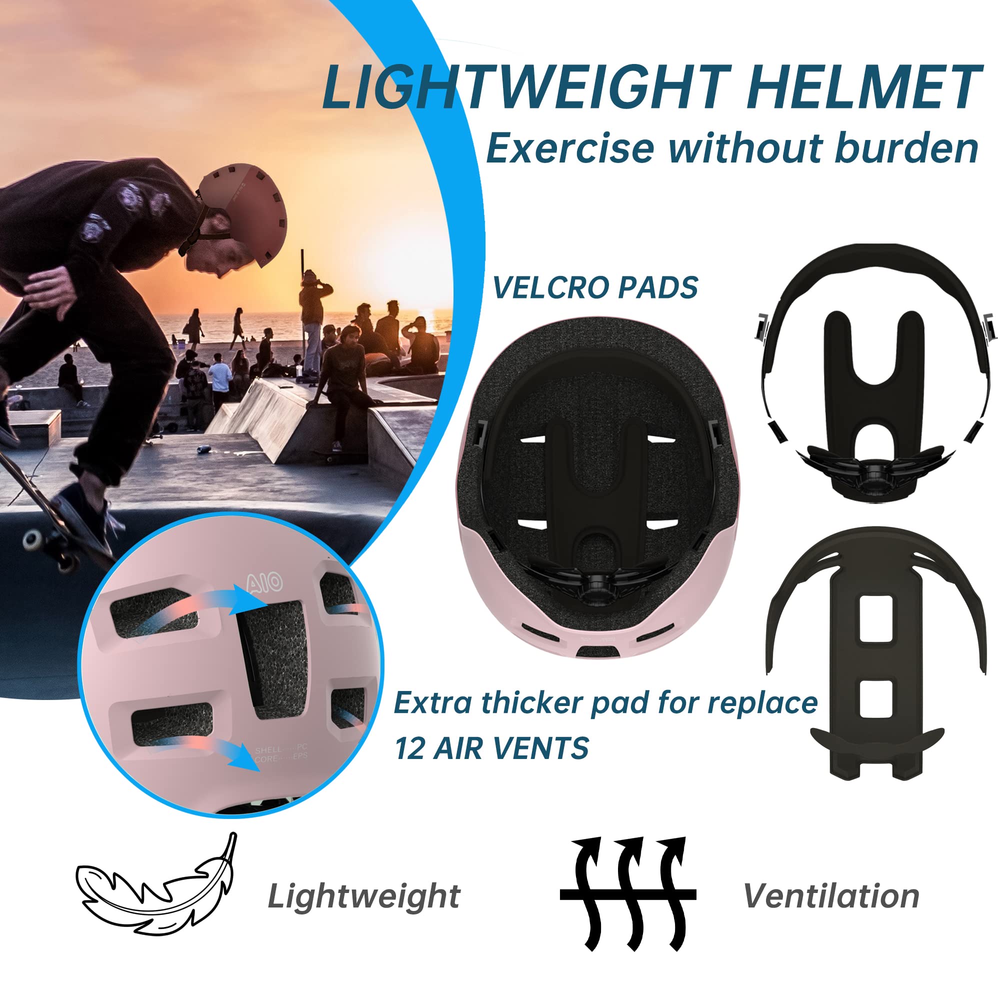 Casco de Bicicleta/Patinete Electrico Adulto, Casco Skate/Bici/BMX para Niños/Hombres/Mujeres,Ultraligero Casco Multifuncional,El Peso es Solo 260g/270g/280g