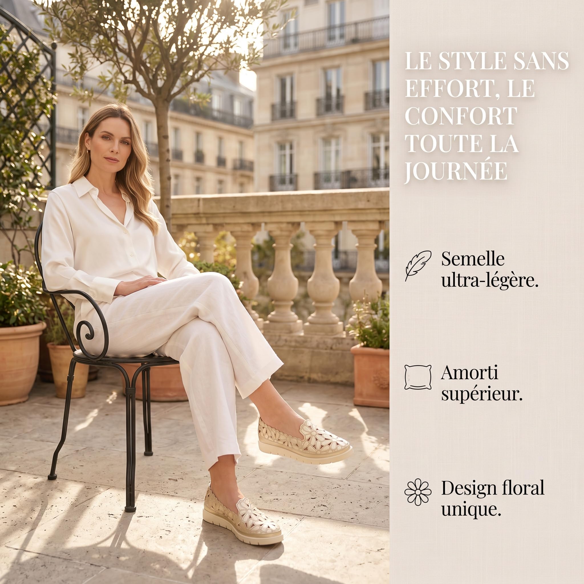 GLAMORA Ballerines Femme Ajourées Chaussures Plates Respirantes Mocassins Slip on Semelle Épaisse Souple Antidérapante Confort Découpe Fleur Légères