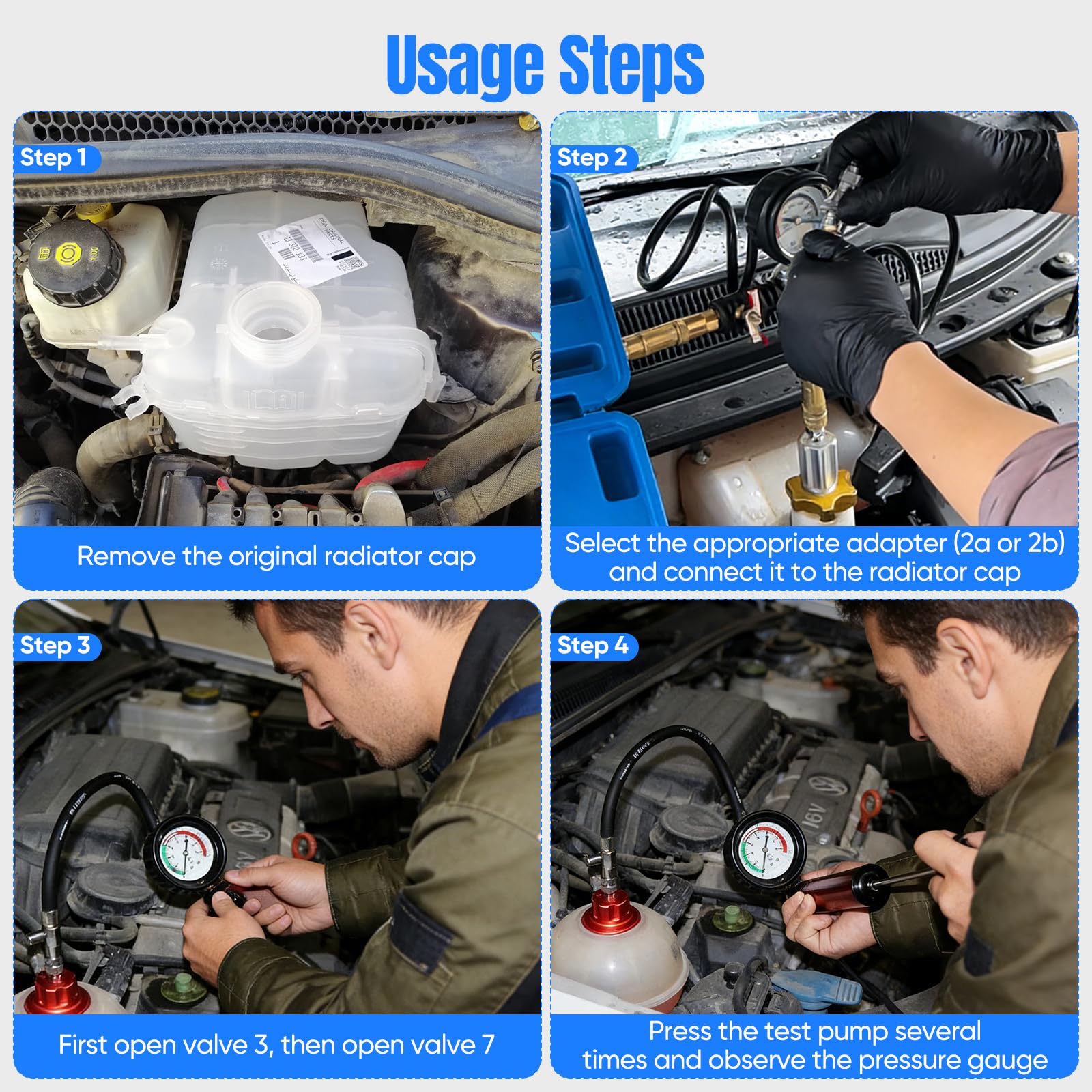 Tester Per Sistema Raffreddamento, 15 PCS Attrezzi Auto Tester 4 Adattatori Metallici 8 Tappi Prova Pompa Liquido Raffreddamento Rilevatore Perdite Serbatoio Dell'acqua Adatto Alla Maggior Parte Auto