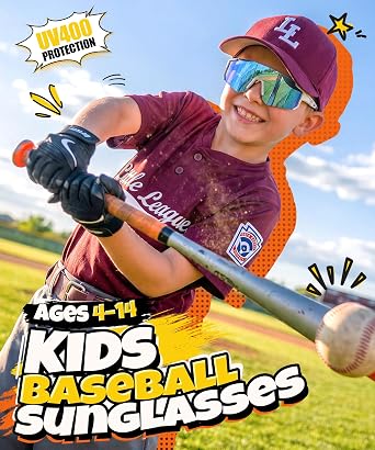 Kids Sunglasses Youth Baseball Sunglasses for Boys Girls Softball Sports Sun Glasses for Cycling Running