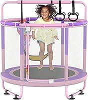 LANGXUN 60 Inch 6-in-1 Kids Trampoline with Swing, Basketball Hoop, Dartboard, Rings - Safe Toddler Mini Trampoline Indoor Outdoor Ages 1-8