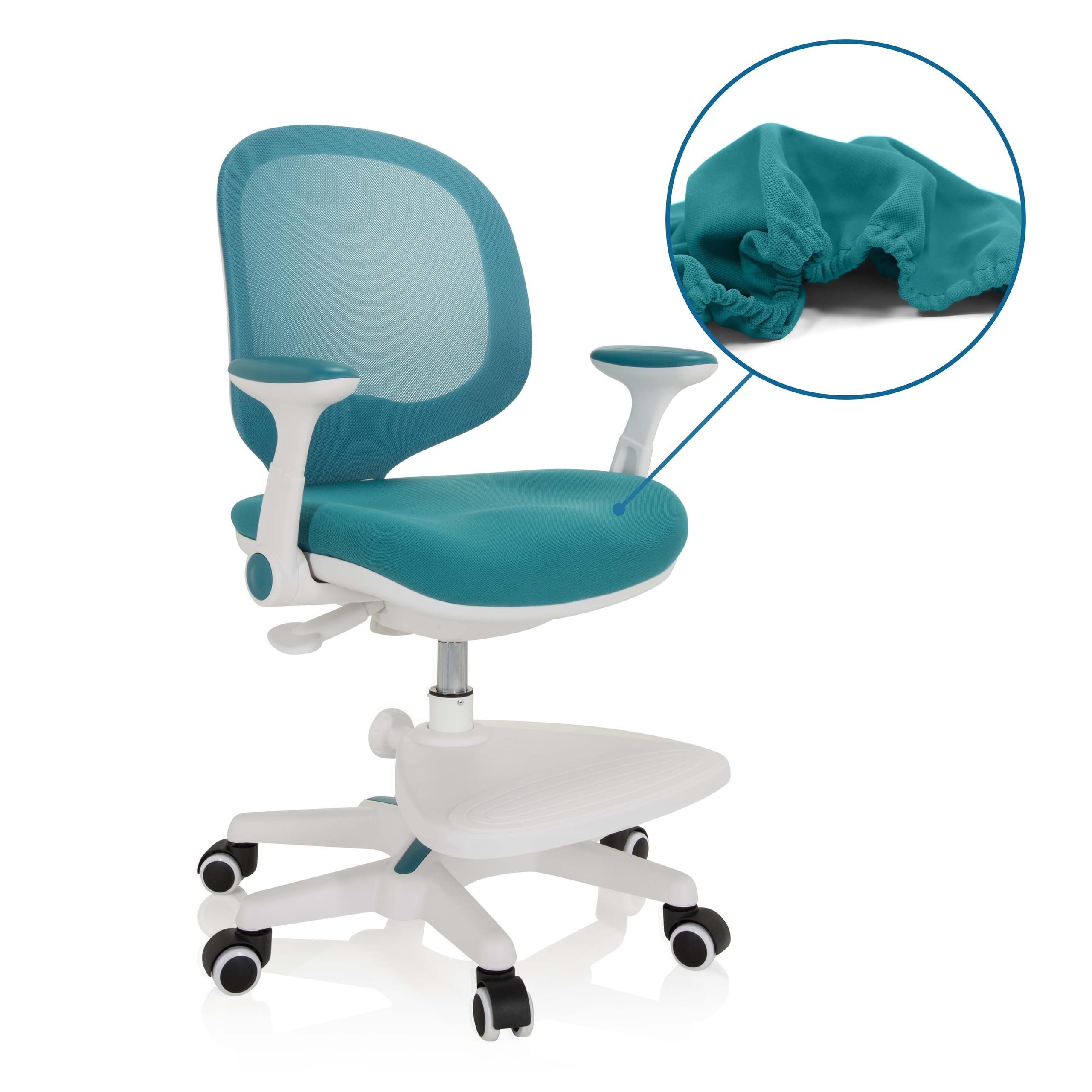 hjh OFFICE Silla para niños Silla giratoria Kid Ergo Tela/Tejido de Malla Práctico reposapiés Regulable en Altura Azul
