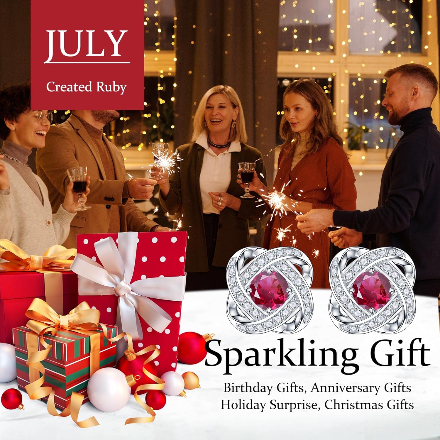 SMILEST Knot Birthstone Stud Earrings for Women Mom, Sparkle Round Cut Birthstone Earrings 925 Sterling Silver Jewelry for Women Birthday Gifts for Mom Wife - Image 2