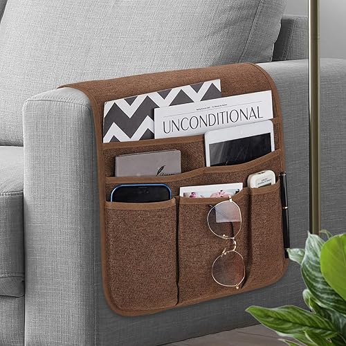 Miniatura 14 de Teniux Soporte de Control Remoto Caddy para Sillón Reclinable y Sofá, Organizador Antideslizante de Reposabrazos con 5 Bolsillos para Revista