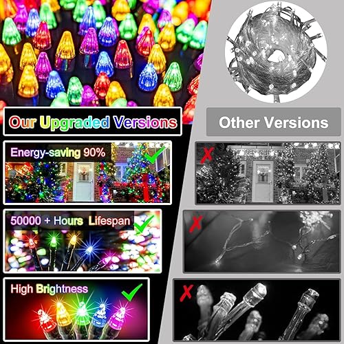 Miniatura 7 de Guirnalda de luces LED de Navidad de 1500 pies de 470 pies para exteriores, 12 modos y temporizador regulable, enchufable, cable verde oscuro, luz