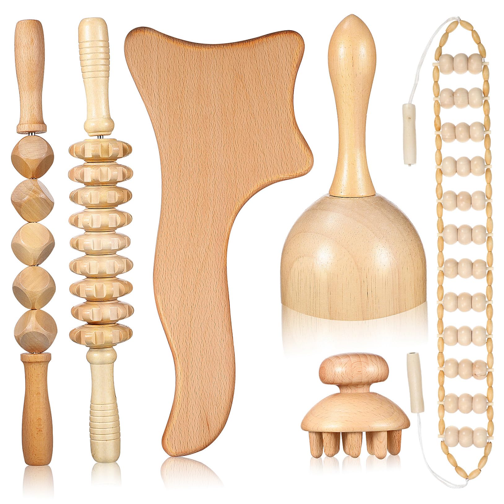 Healvian 6piezas De Masaje De Madera Para Relajación Copas y Rodillos De Masaje Para Aliviar La y La Circulación