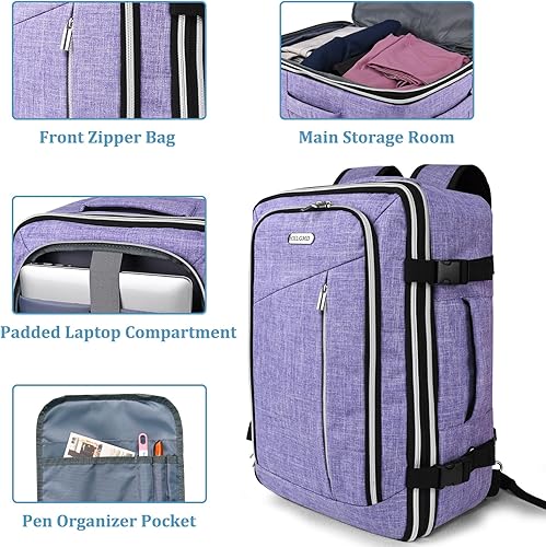 Miniatura 4 de Mochila de viaje para hombres y mujeres, mochila de transporte aprobada por vuelo, mochila para laptop de 17 pulgadas, bolsa grande, Tamaño púrpura