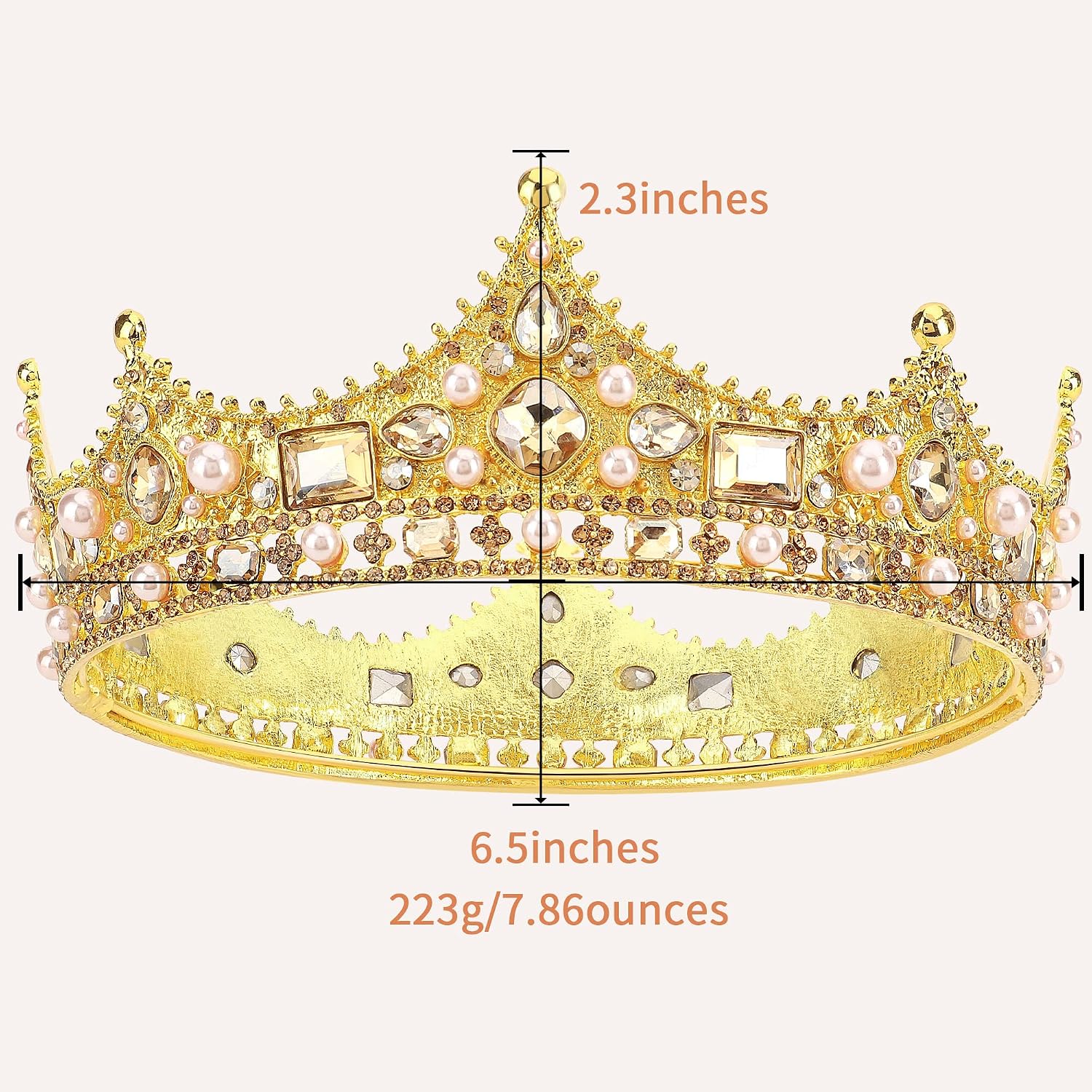 King Crowns for Men - Baroque Vintage Rhinestone Crystal Crown, Men's Full Kings Crown for Theater Prom Party
