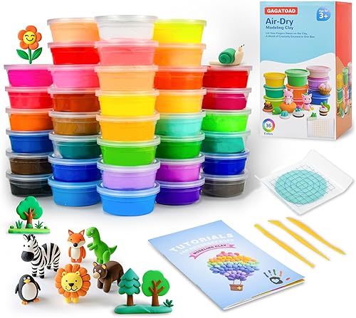 Kit de arcilla seca al aire ultra ligera de 36 colores con tabla de prensado, herramientas de plástico de arcilla, con libro guía para niños y niñas