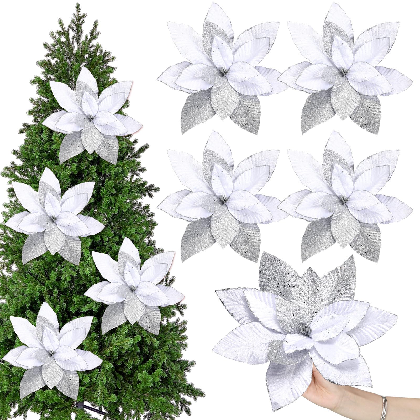 Amazon.com: Cinnvoice 4 Pcs 16’’ Extra Large Velvet Christmas Flowers ...