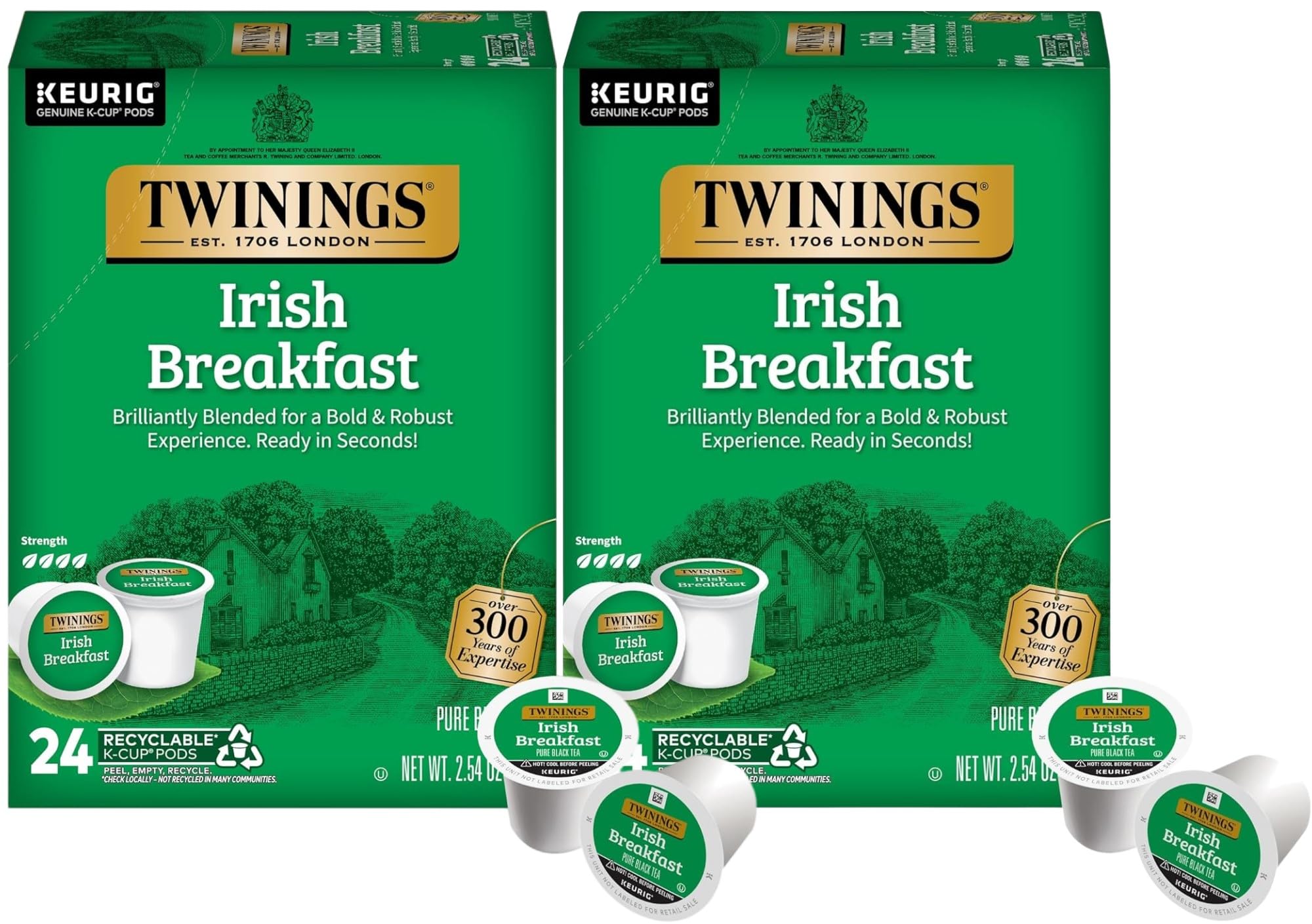 Twinings Irish Breakfast Tea K-Cup Pods for Keurig, Caffeinated Black Tea, Robust, Strong, Bold Flavour, 24 Count (Pack of 2), Enjoy Hot or Iced