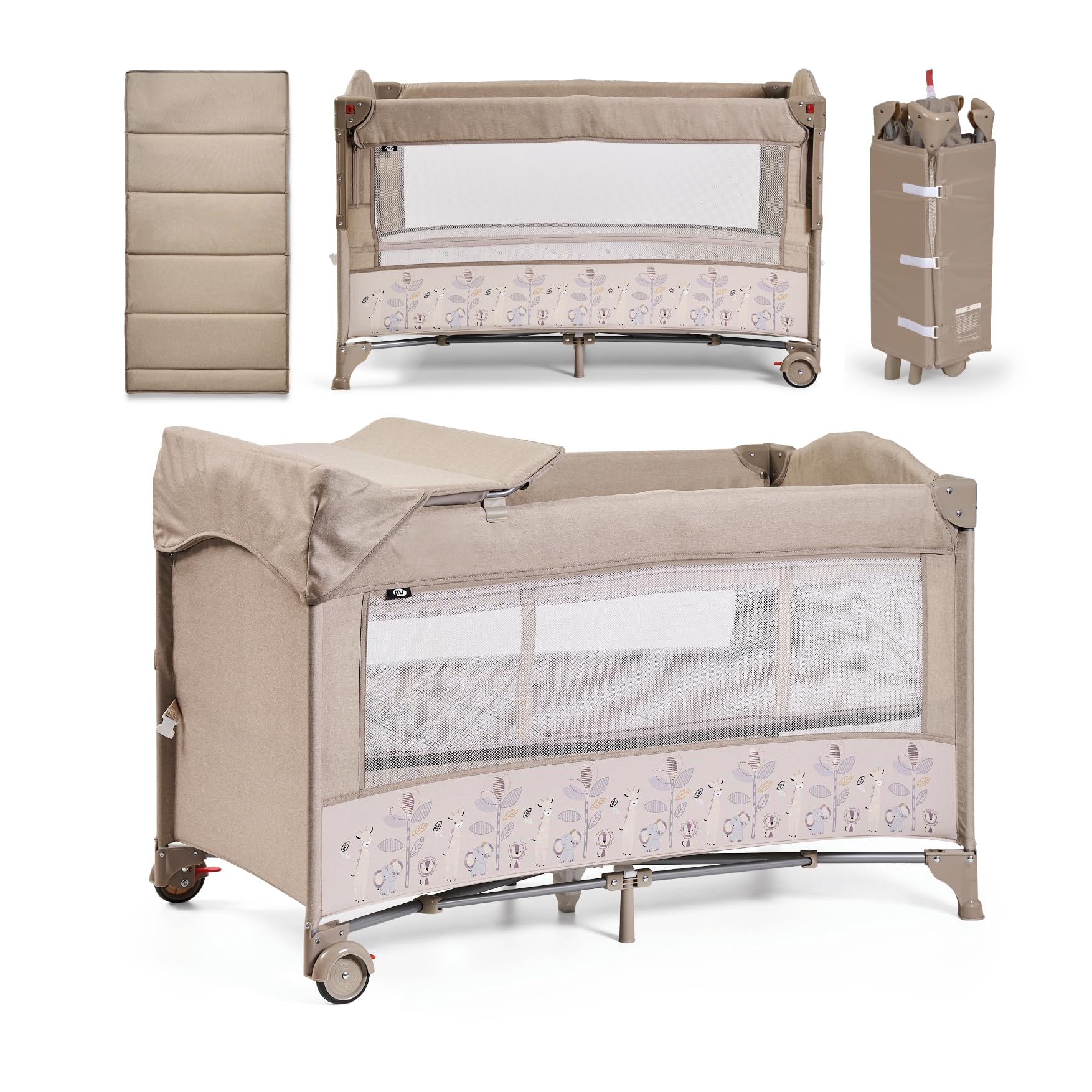 ms BabyWorld – Oxford – Cuna de Viaje y Colecho 2 en 1 | Altura Regulable | Cambiador Incorporado | Mosquitera Incluida | Plegable y Transportable | Unisex | Fácil Montaje y Compacta (Beige)