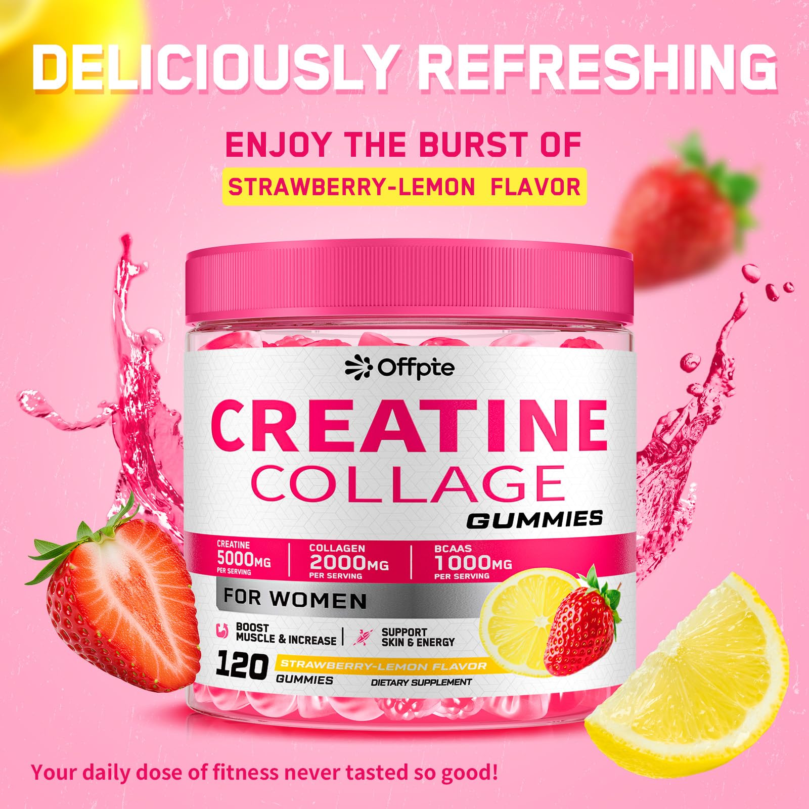 OFFPTE Creatine for Women, 5000mg Creatina Monohidratada Gummies with Collagen & BCAAs for Muscle Recovery, Energy & Skin, Chewable Post-Workout Supplement, Sugar-Free, No Bloating, 4 Gummies Per Day