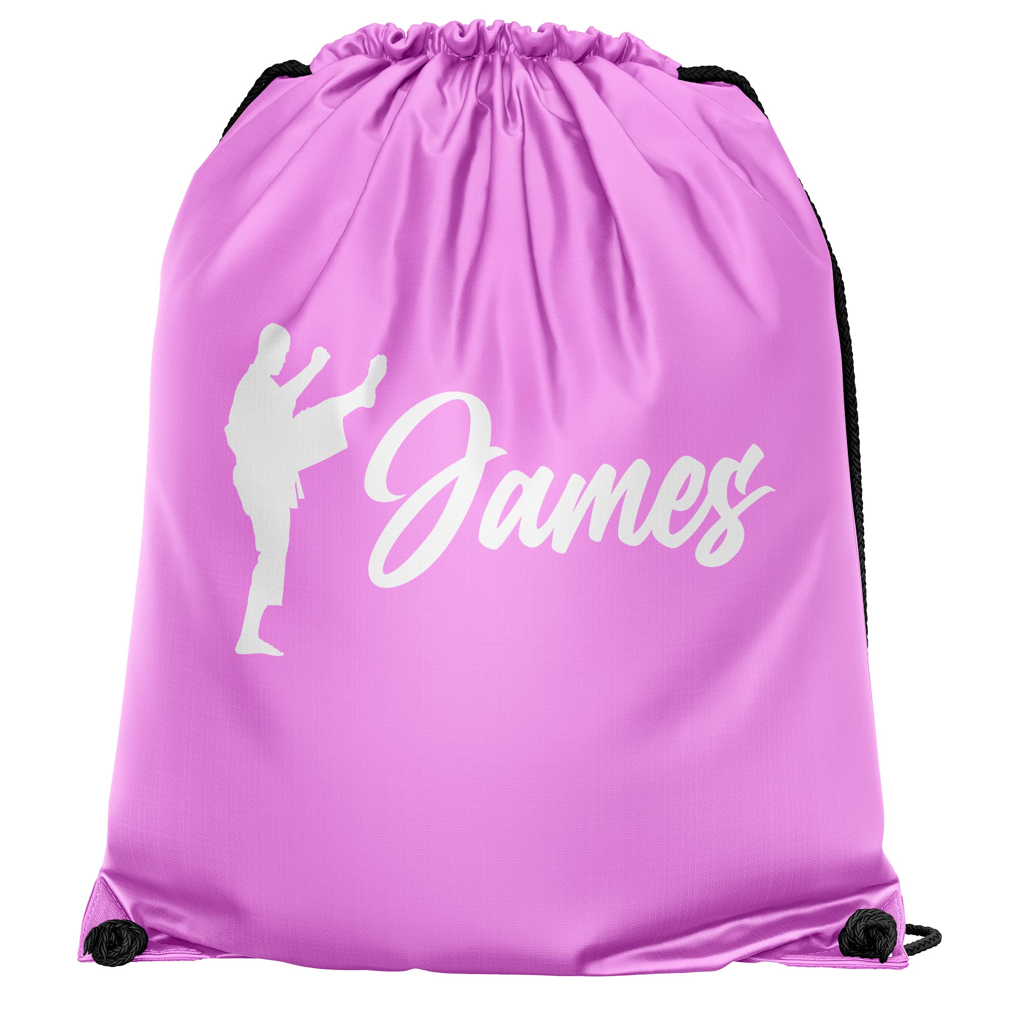 Personalised Boys Karate Drawstring Bag, Custom Martial Arts Gifts Boys PE Kit Bag, Back to School Gifts for Son who Loves Karate, One Size, Light Pink — image 1