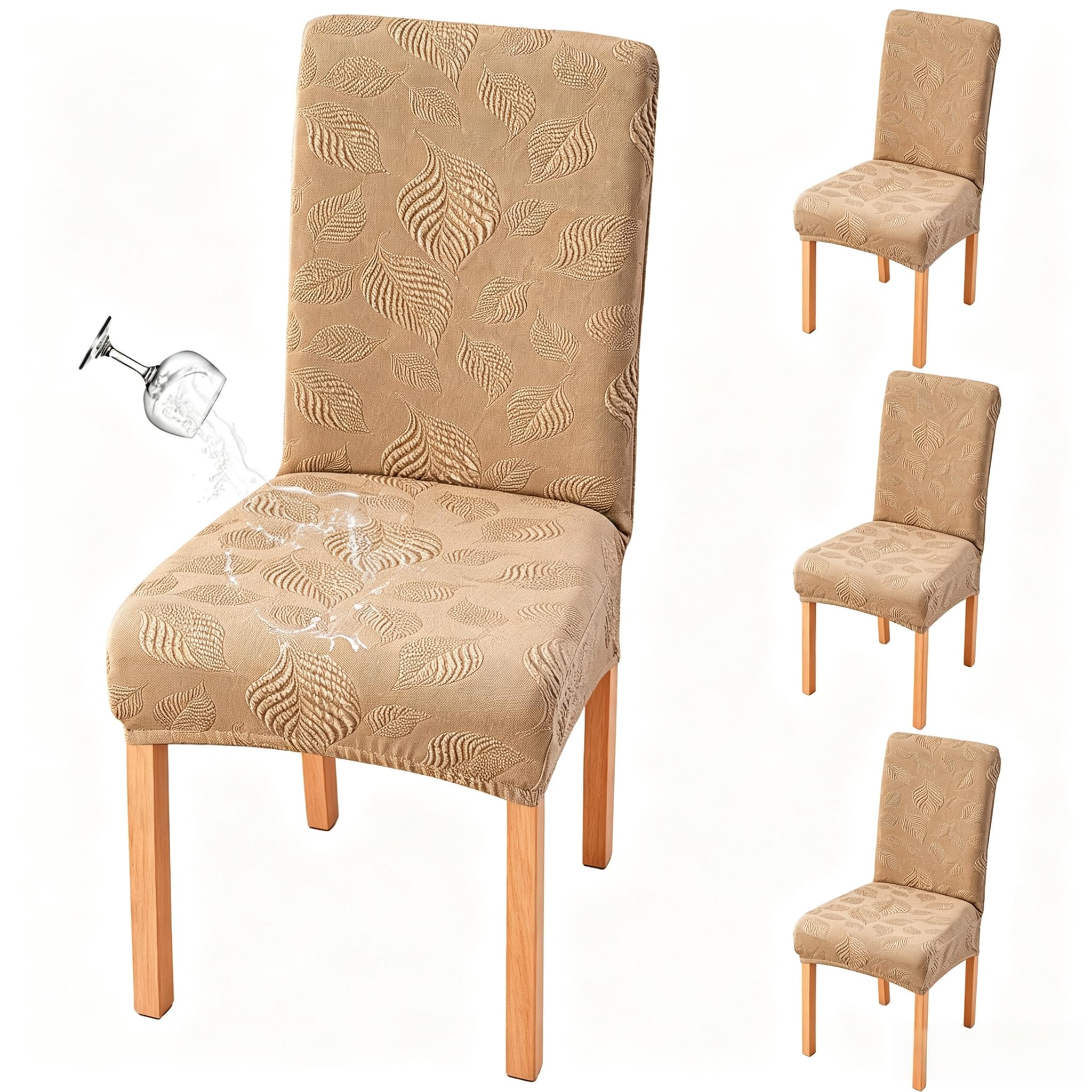 Genina Waterproof Dining Chair Cover Set of 4,Kitchen Chair Cover,Khaki
