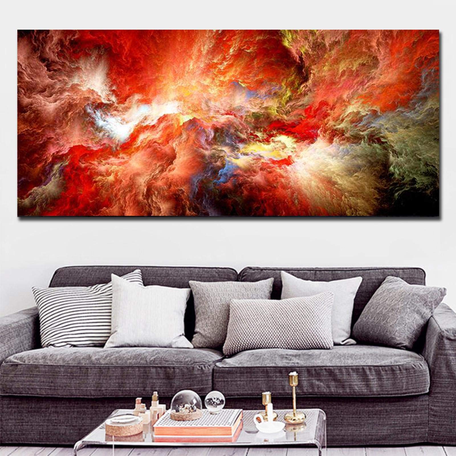 Amazon.co.jp: オレンジ色の白い絵画の雲の抽象は、リビングルームの
