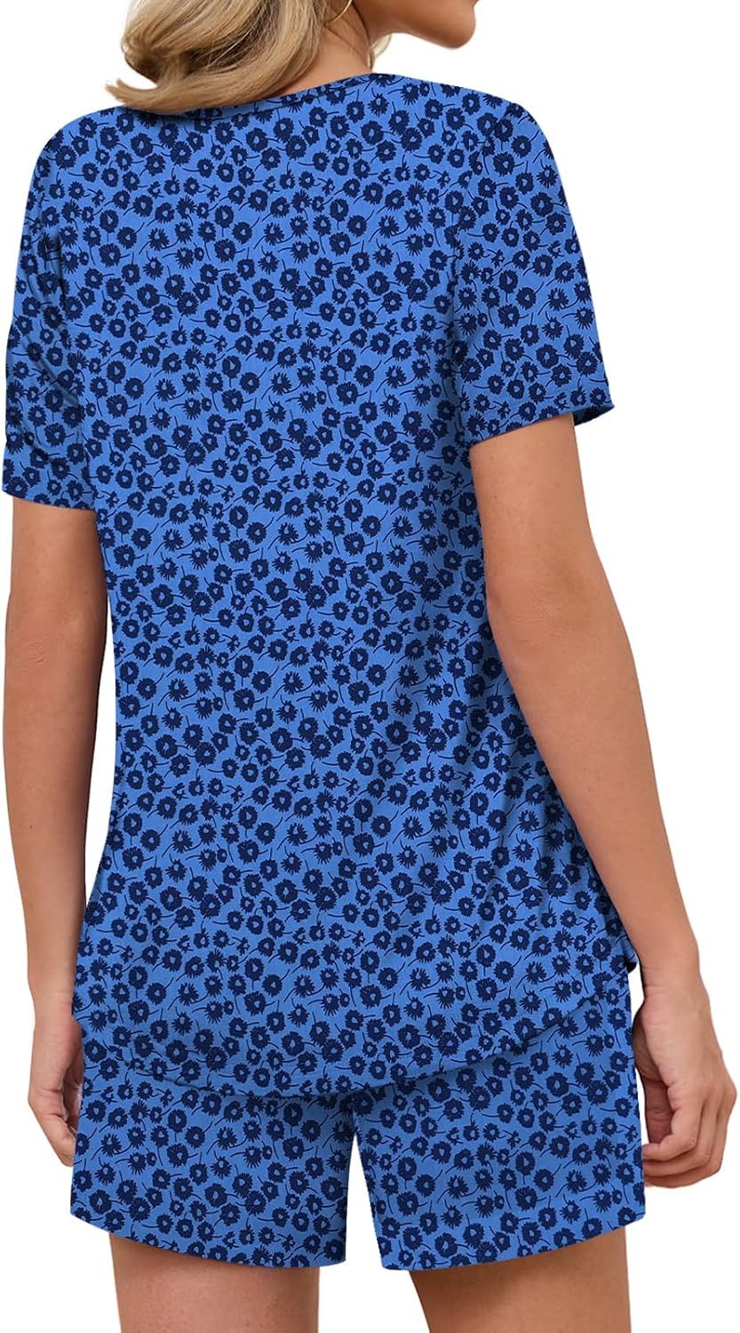 Tencede Womens 2 Piece Short Sleeve Pajama Sets Lounge Sleepwear Ladies Pjs Sets with Pockets S-2XL - Image 4