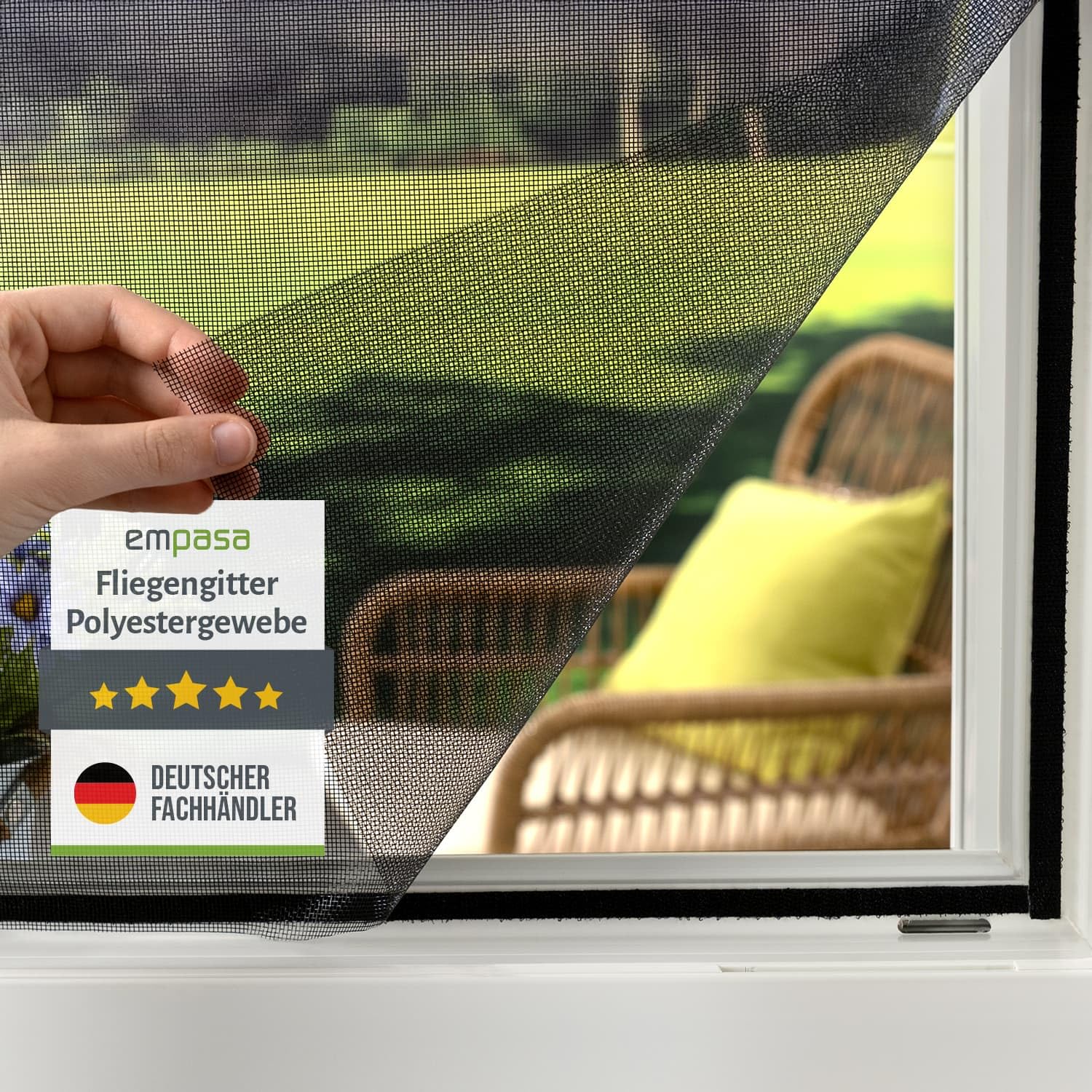 empasa Fliegengitter für Fenster, Insektenschutz zuschneidbar, Fliegennetz | aus Polyester, einfache Montage, Farbe: Klettband / Gewebe: schwarz, Größe: 150 x 250 cm, 4 Stück
