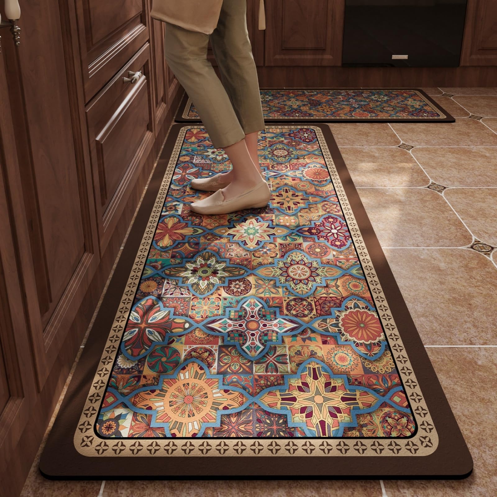 Tapis cuisine imperméable à l'eau et l'huile fini les glissades lot de 2