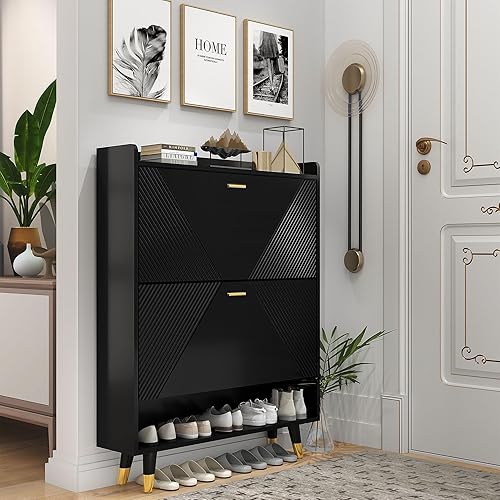 Loswsdg Armario de zapatos para entrada, armario de zapatos delgado oculto estrecho independiente, gran capacidad, 2 cajones abatibles de 7 niveles,