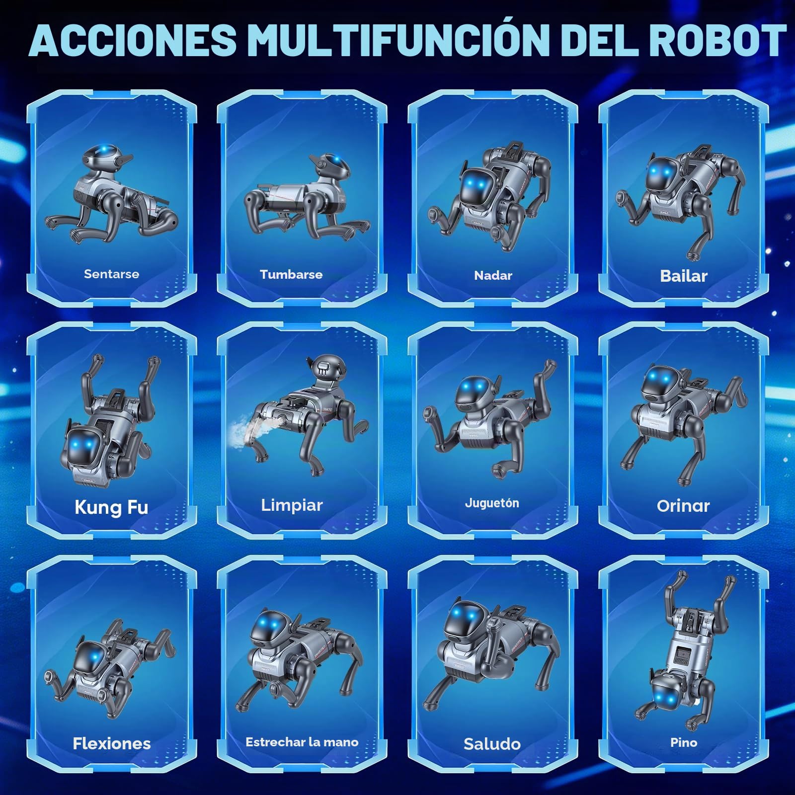 Perro Robot para Niños Recargable – Robot programable con Control Remoto 2.4G, 25 Funciones, Perro Robot Inteligente con Luces LED y Efecto de Humo, Regalos para Niños y Niñas