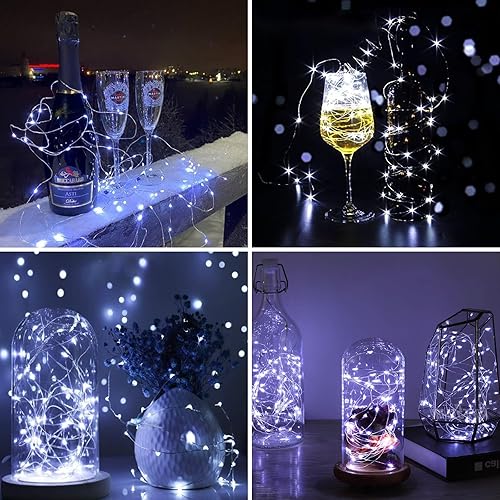 Miniatura 5 de Paquete de 12 luces de hadas que funcionan con pilas, 7 pies, 20 luces LED de alambre de cobre, luces parpadeantes para bricolaje, fiestas, bodas,