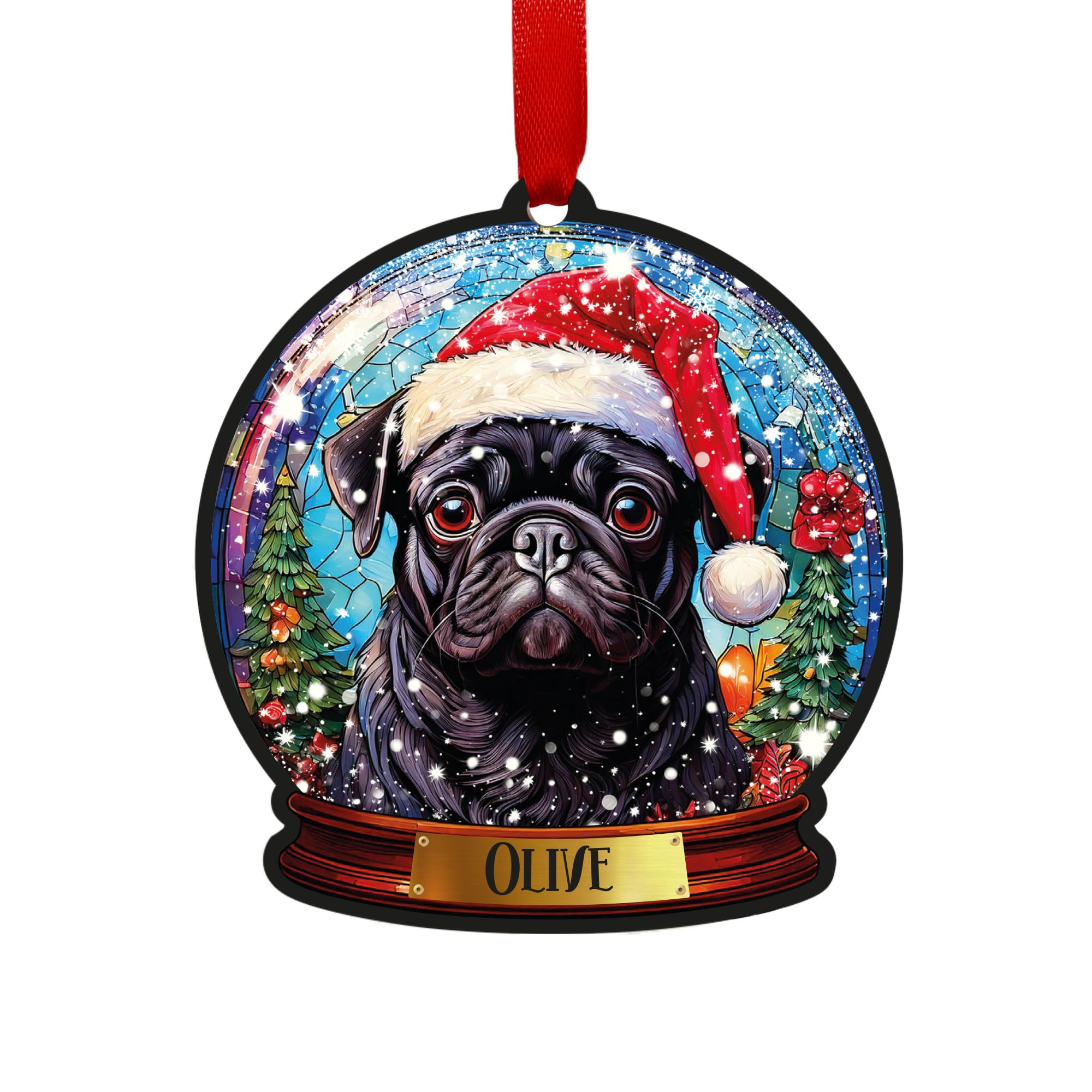 Pug Black Personalised Snow Globe Decoration