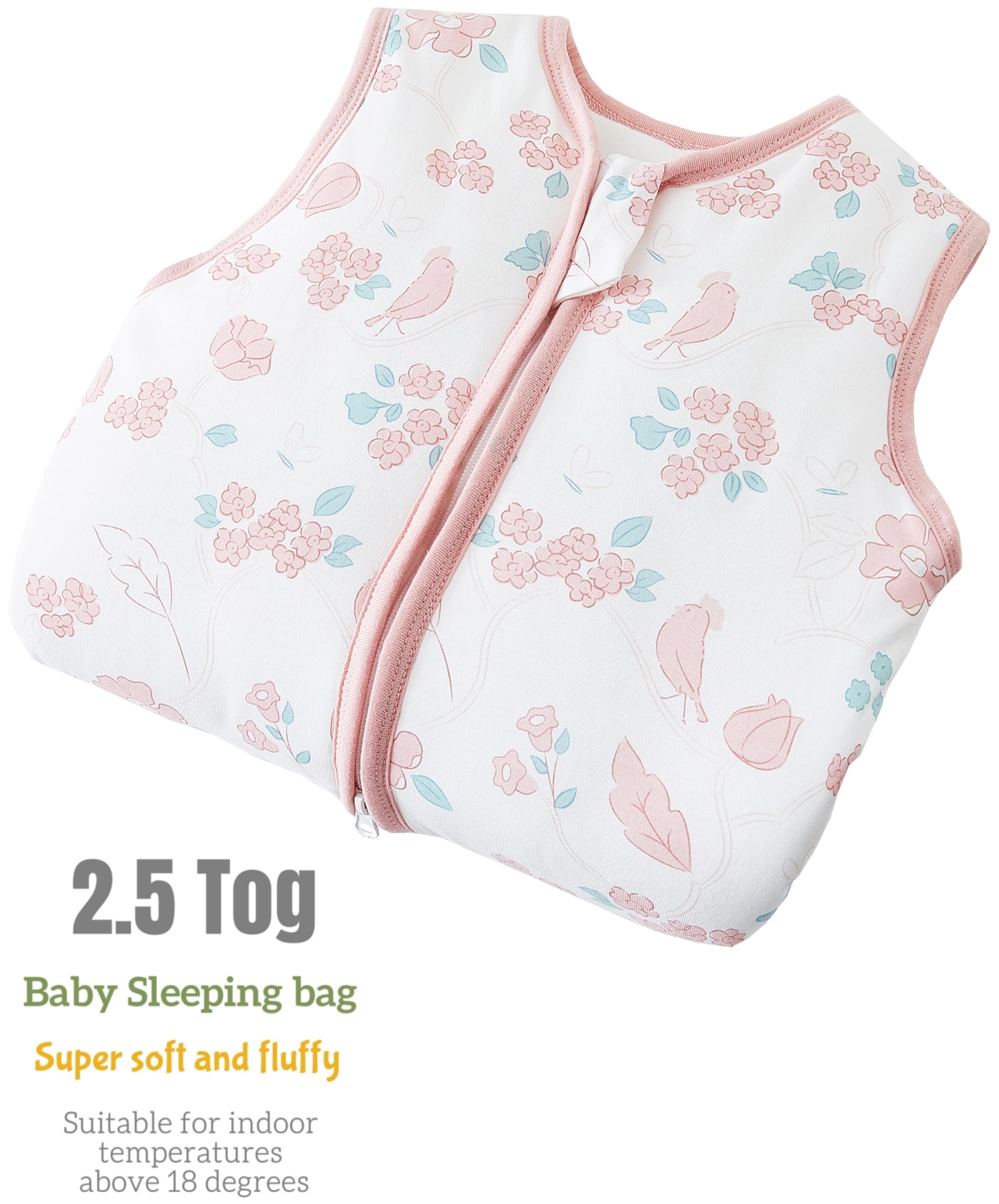 Chilsuessy Winter Baby Sleeping Bag with Feet 2.5 TOG Warm Baby Sleep Sack with Legs 100% Cotton Toddler Wearable Blanket Walker Sleep Sack for Boys and Girls 2.5 Tog/Pink Flowers - Image 2