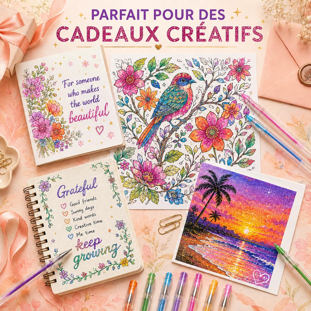 Gunsamg 240 Gel Coloriage Adulte, 120 Stylo Paillette avec 120 Recharges, Feutre Gel pour Enfants Livre de Coloriage Dessin, Écriture
