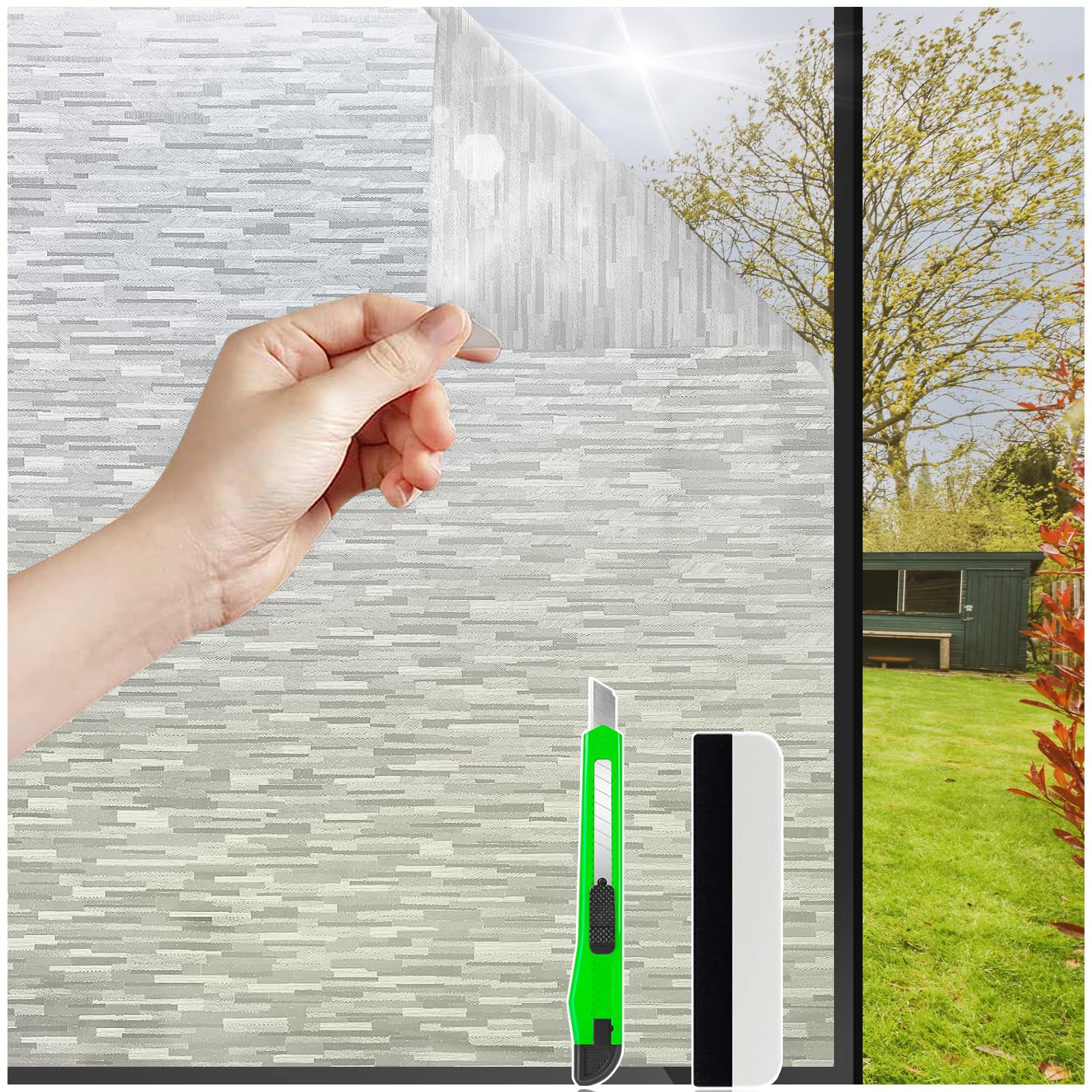 HONLONEFrosted Window Film Privacy Film for Glass Windows Texture Decorative Stained Glass Film Sun Blocker Opaque Static Cling Bathroom Window Tint Film Home