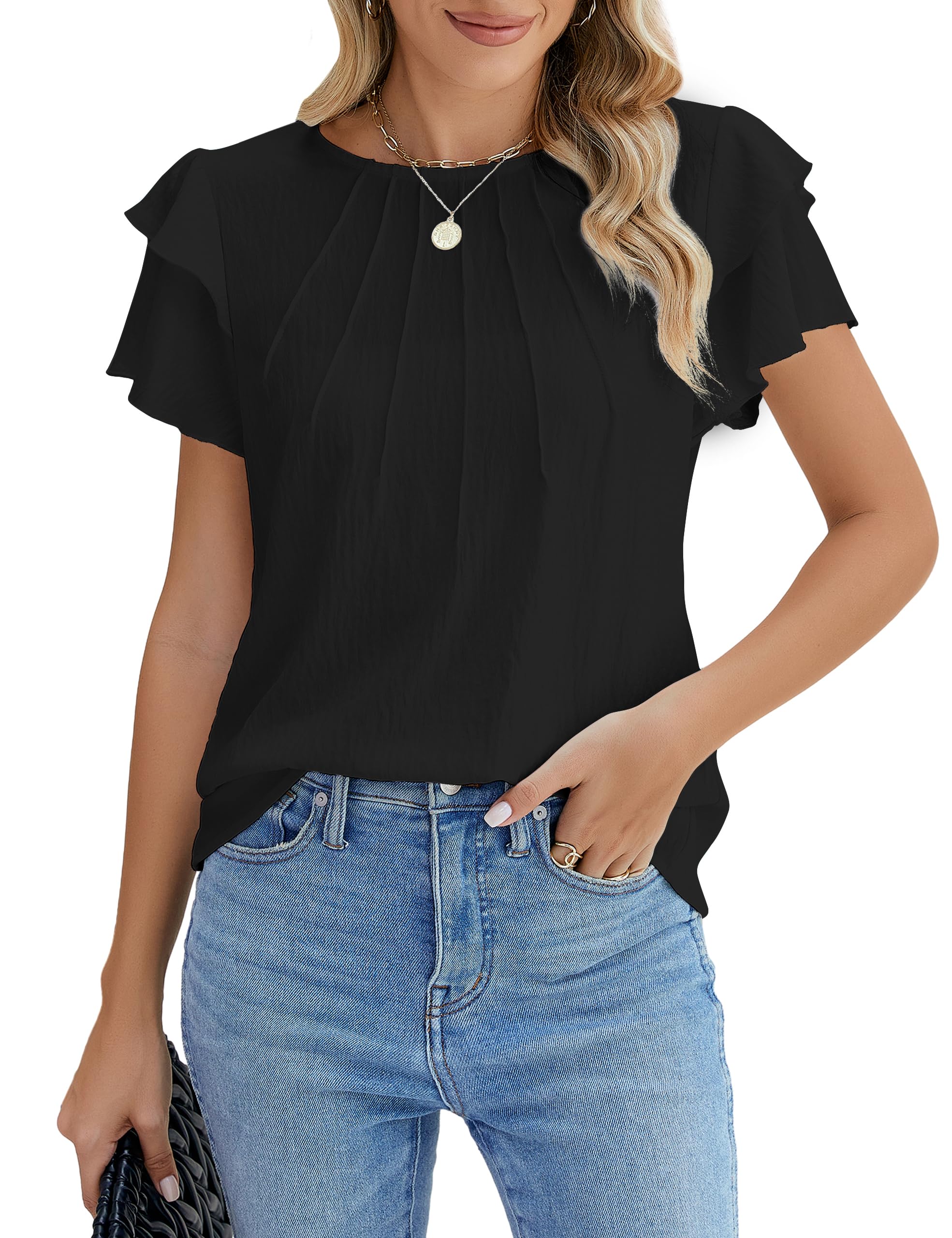 Blooming Jelly Women Dressy Casual Tops Business Work Blouses Summer Shirts Short Sleeve Crew Neck Outfits 2026