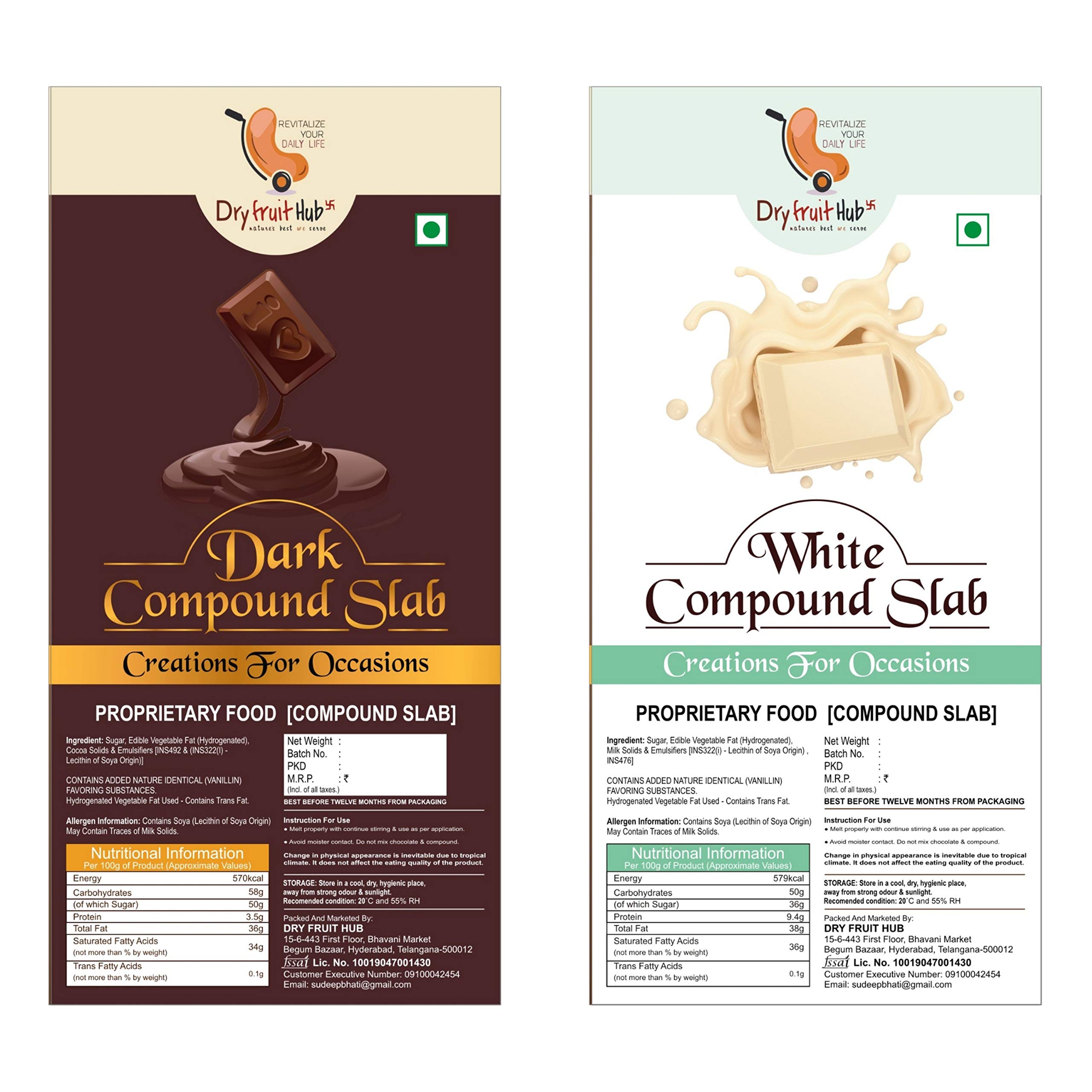 Dry Fruit Hub Dark & White Chocolate Compound, Dark Chocolate for Cake Baking, Dark Chocolate Bar, Dark Compound Slab, Each 400gm (B08SBZX783) Amazon Price History, Amazon Price Tracker
