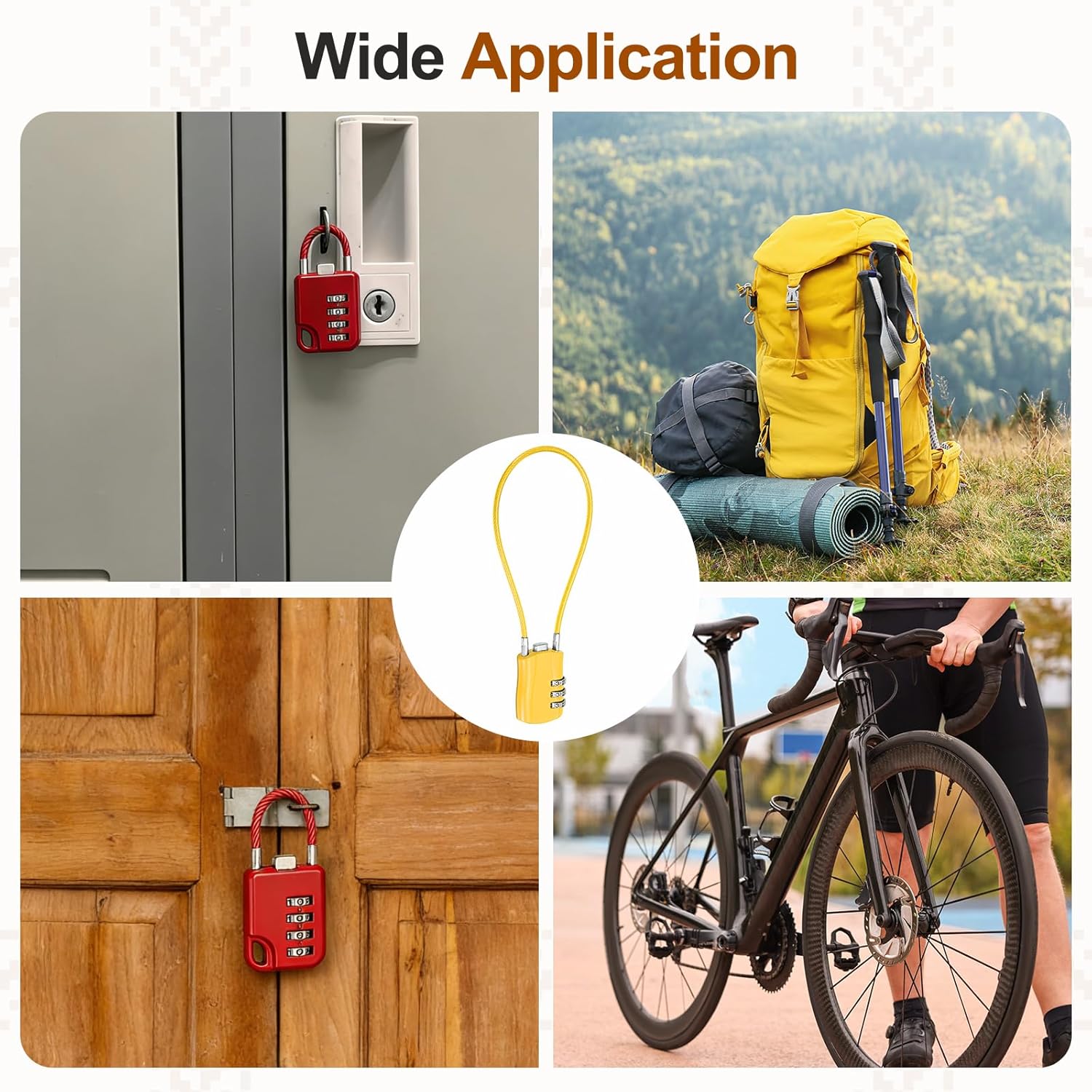 PATIKIL Combination Padlock (9.8 Inch, Yellow) (2 Pcs), 3-Digit Combo Padlock Luggage Locks with Coated Steel Wire Rope, Suit for Gym Locker/Fence/Storage/Backpack/Toolbox/Cabinets