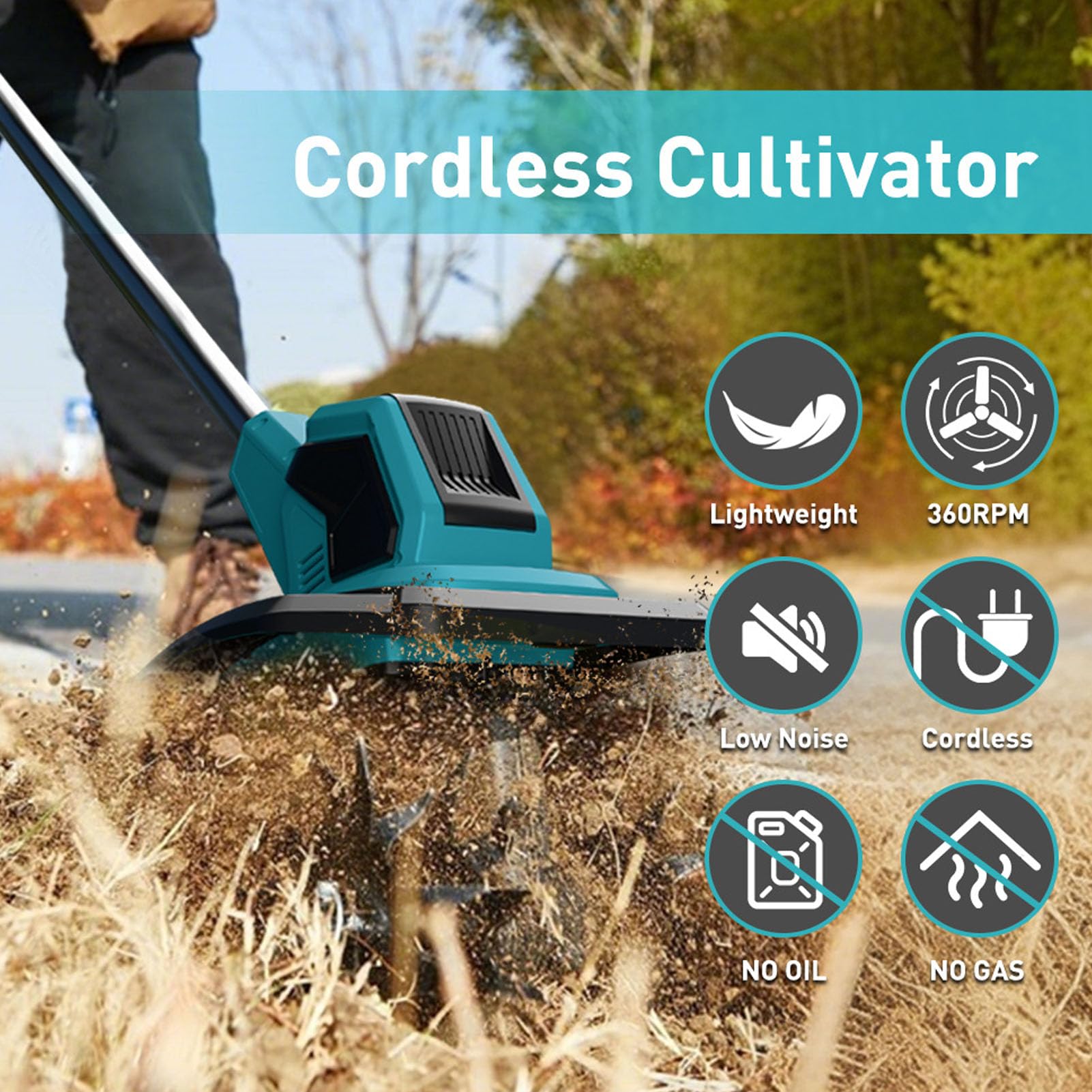 Aramox Elektrische Gartenfräse mit 4,5-Ah-, Hohe Leistung für Gartenerde (EU-Stecker)